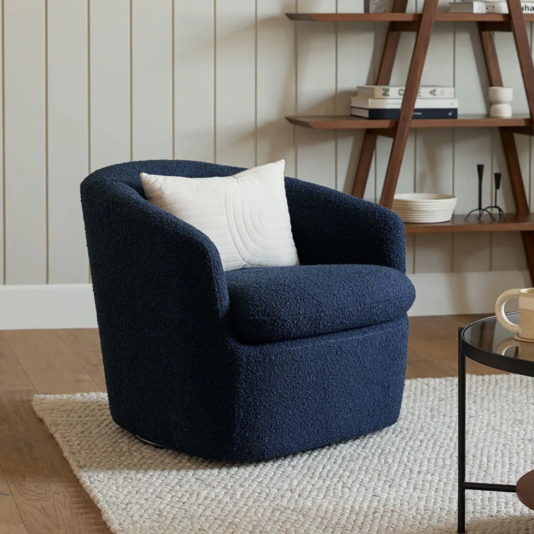Turoy 32.5" Swivel Lounge Chair - Catalina Blue Bouclé