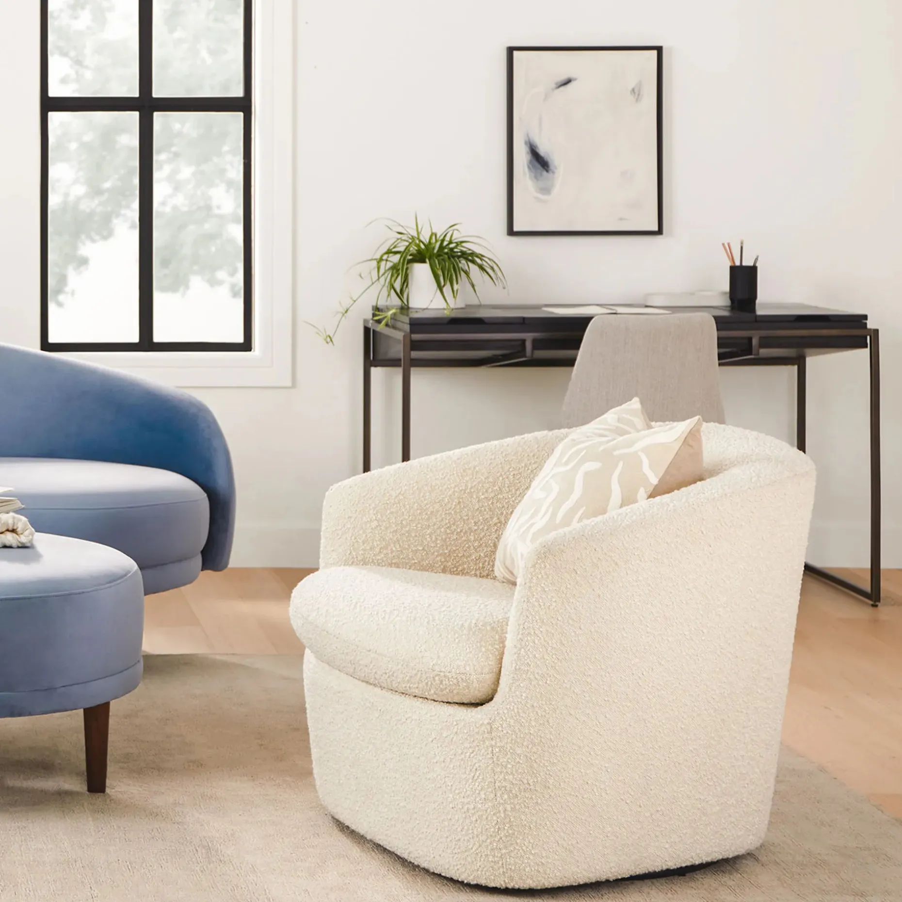 Turoy 32.5" Swivel Lounge Chair - Ivory Bouclé