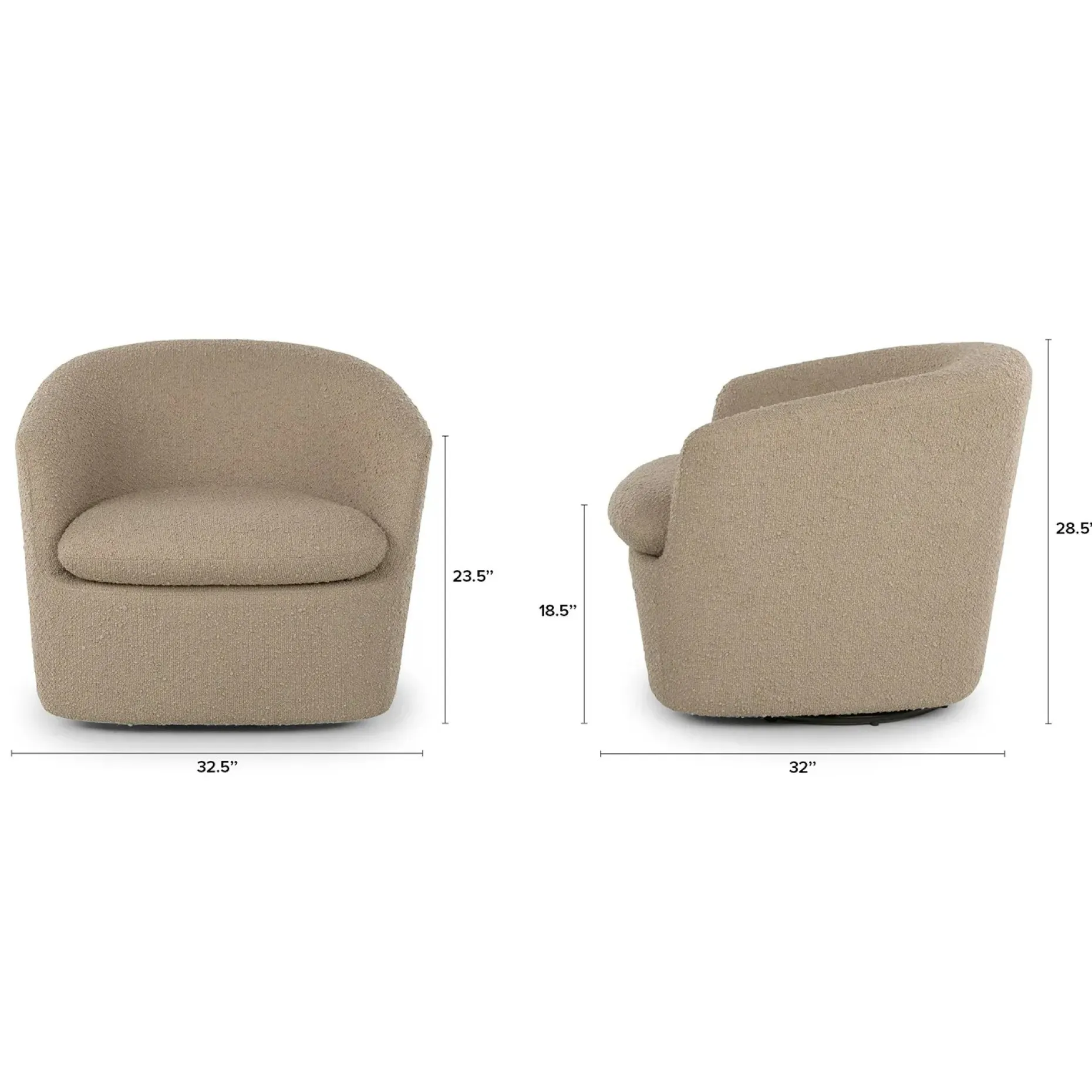 Turoy 32.5" Swivel Lounge Chair - Lunaria Sandstone Bouclé