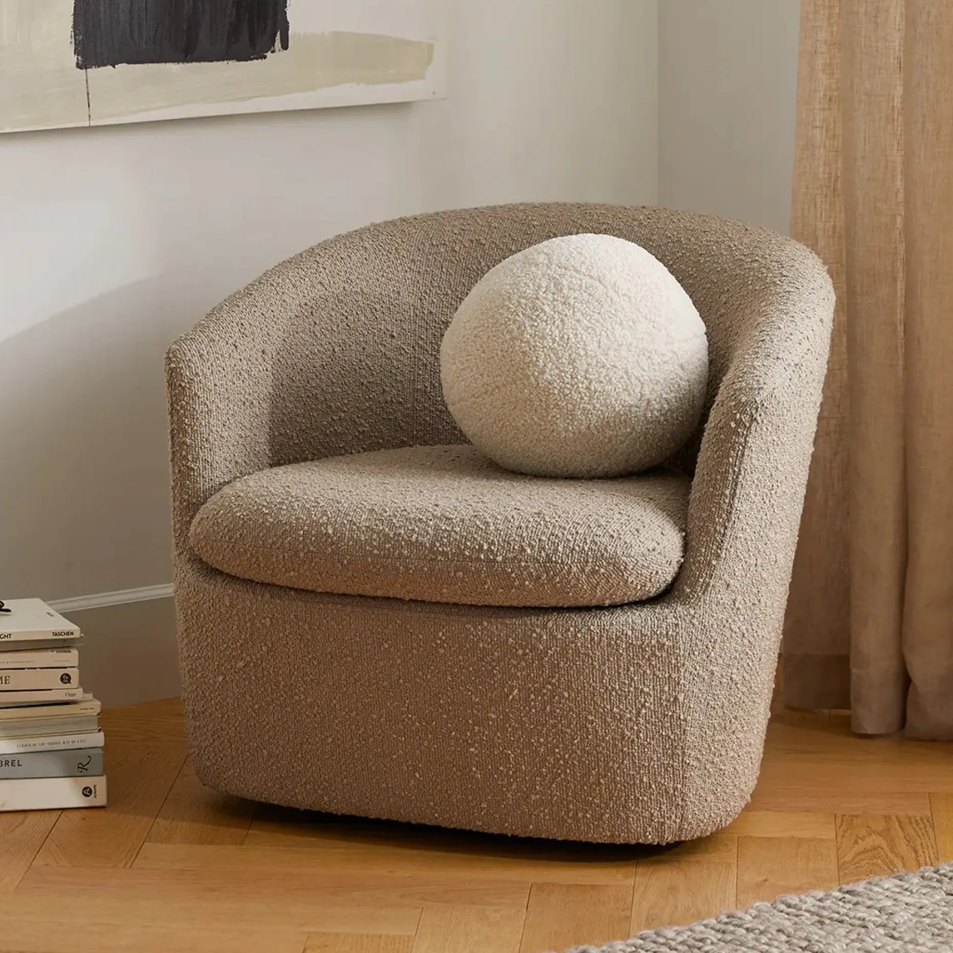 Turoy 32.5" Swivel Lounge Chair - Lunaria Sandstone Bouclé