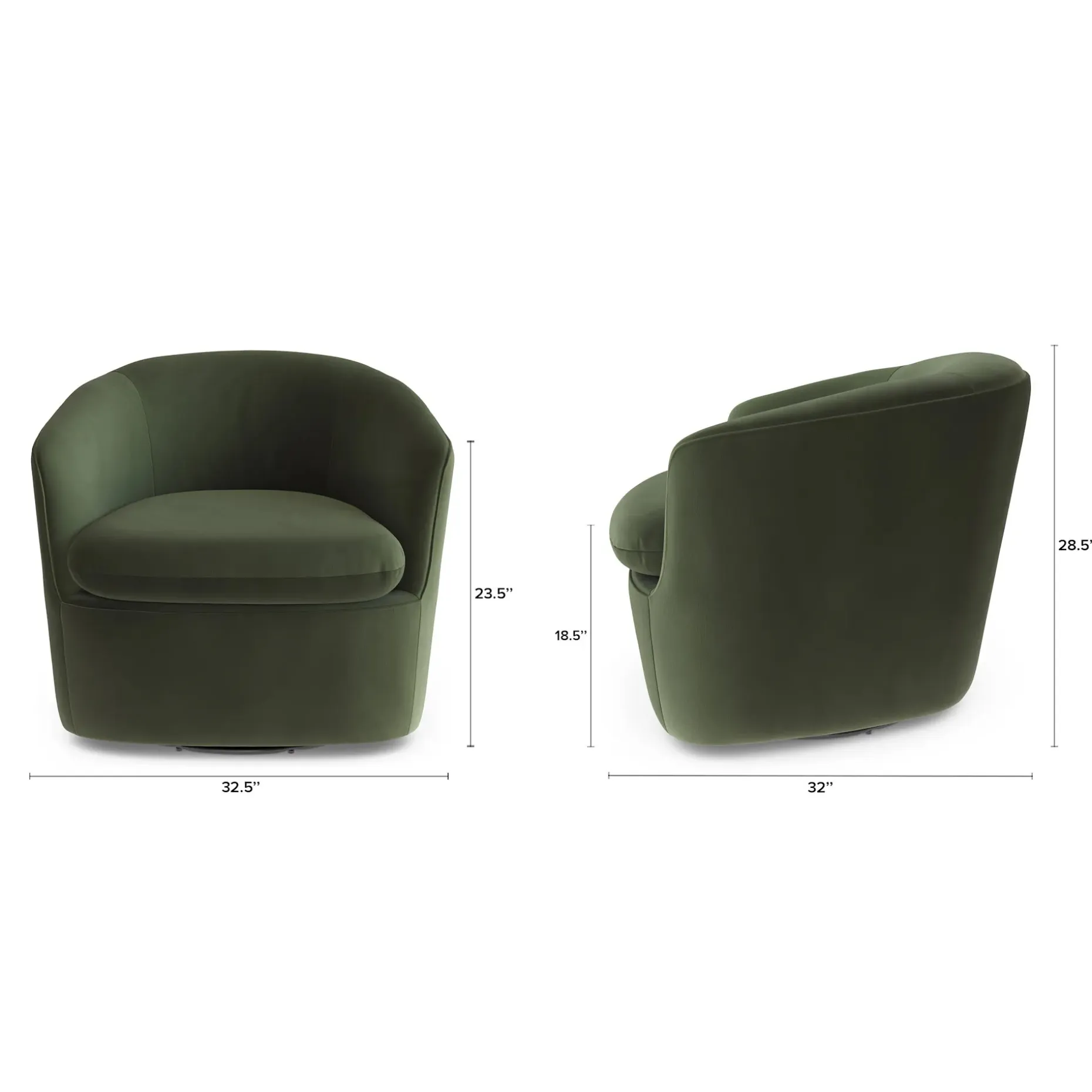 Turoy 32.5" Velvet Swivel Lounge Chair - Hale Fir Green