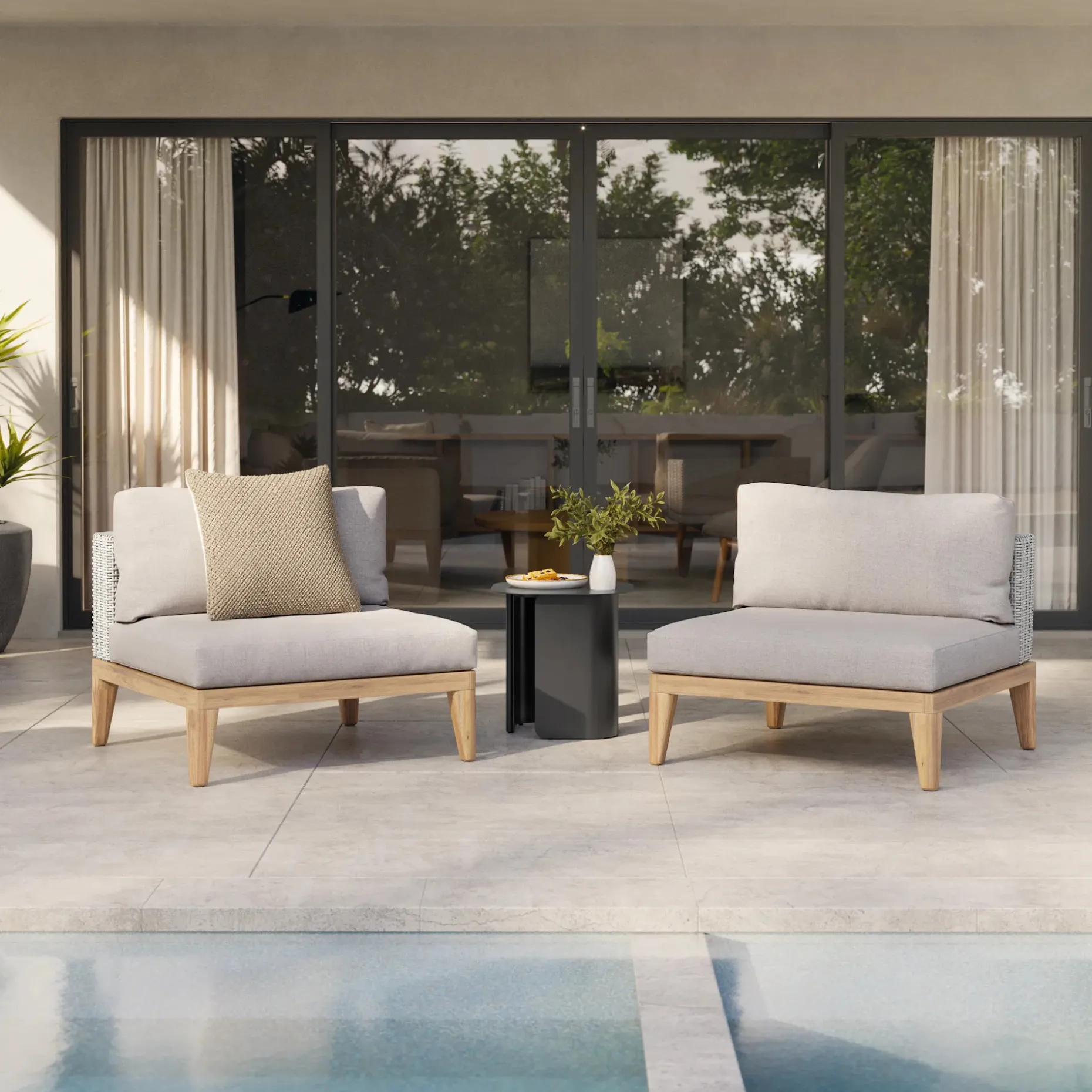 Urba 35" Outdoor Lounge Chair Set - Beach Sand
