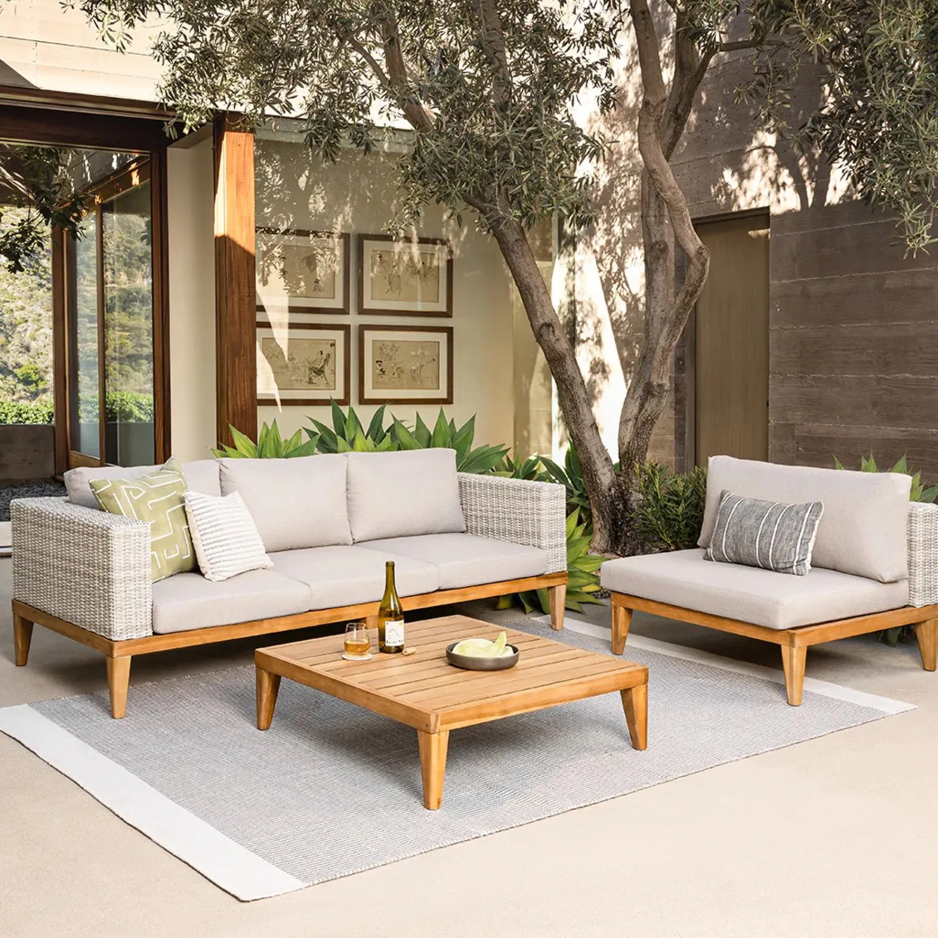 Urba 88.5" Outdoor Sofa Set - Beach Sand