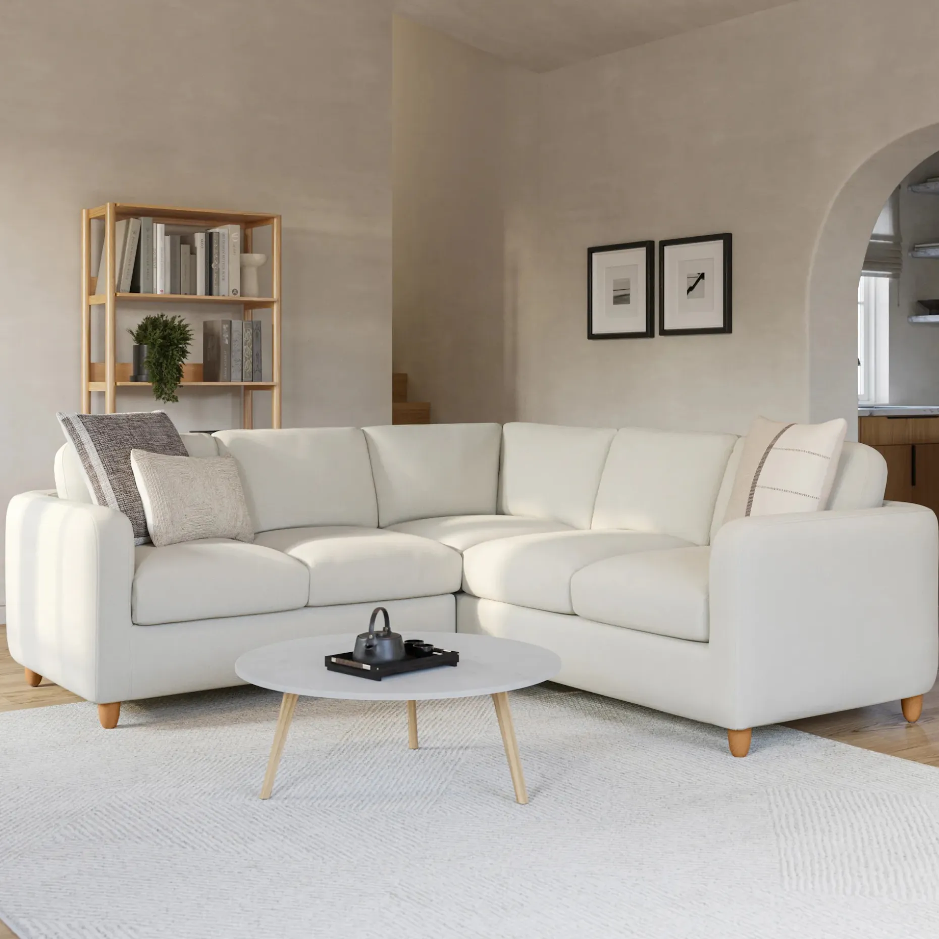 Vati 92" Corner Sectional - Honey Oak and Buckler Ivory