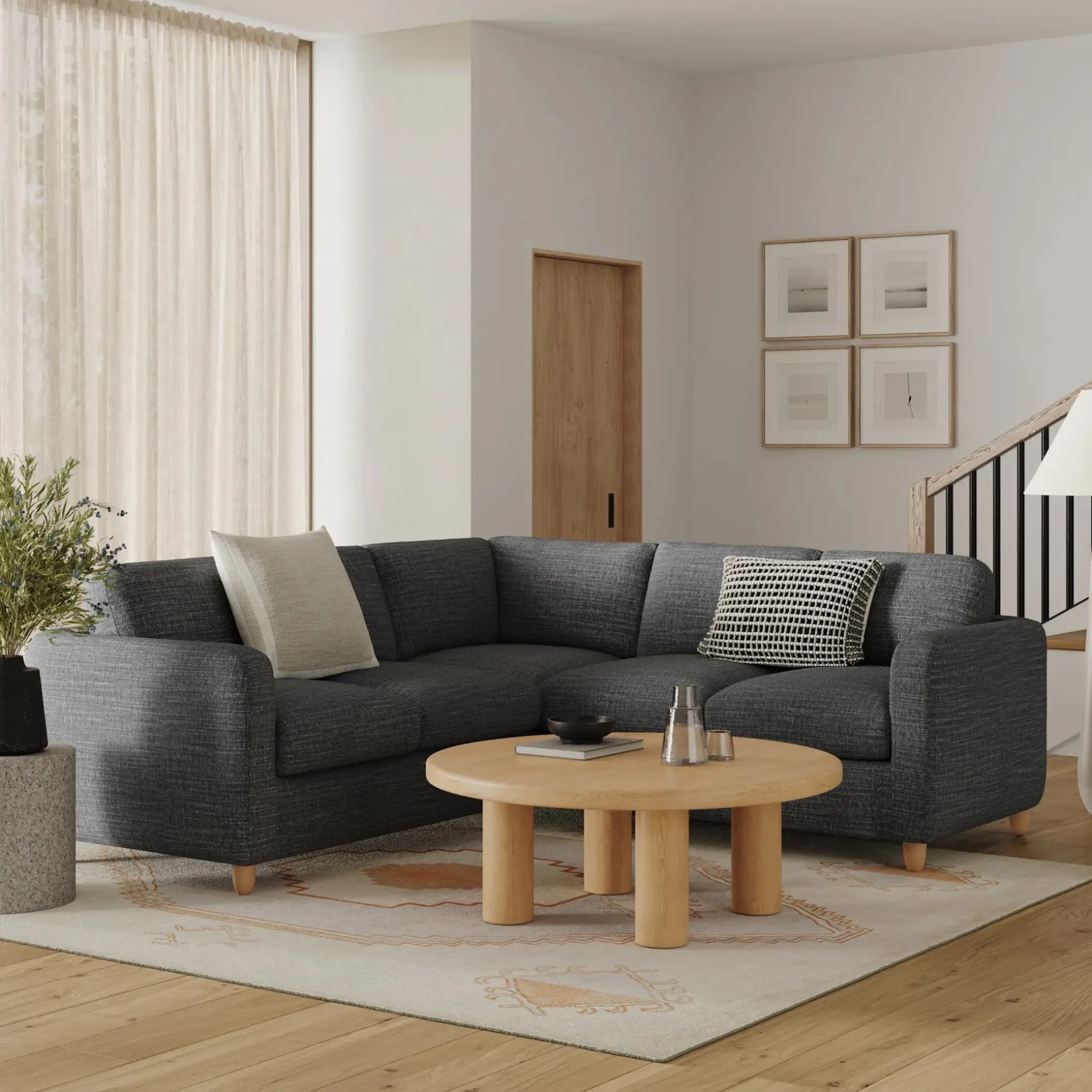 Vati 92" Corner Sectional - Natural Oak and Napa Charcoal