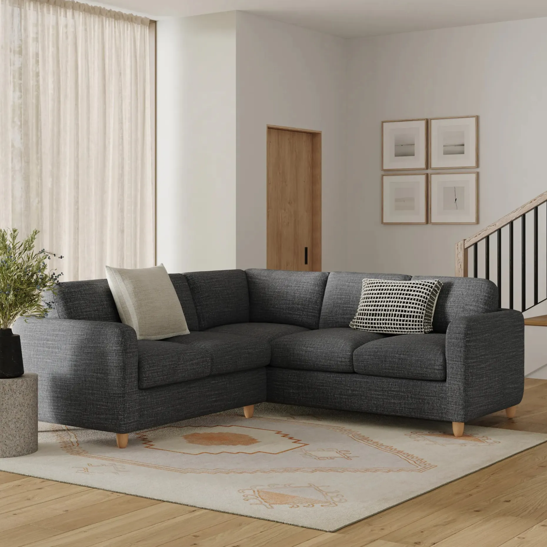 Vati 92" Corner Sectional - Natural Oak and Napa Charcoal