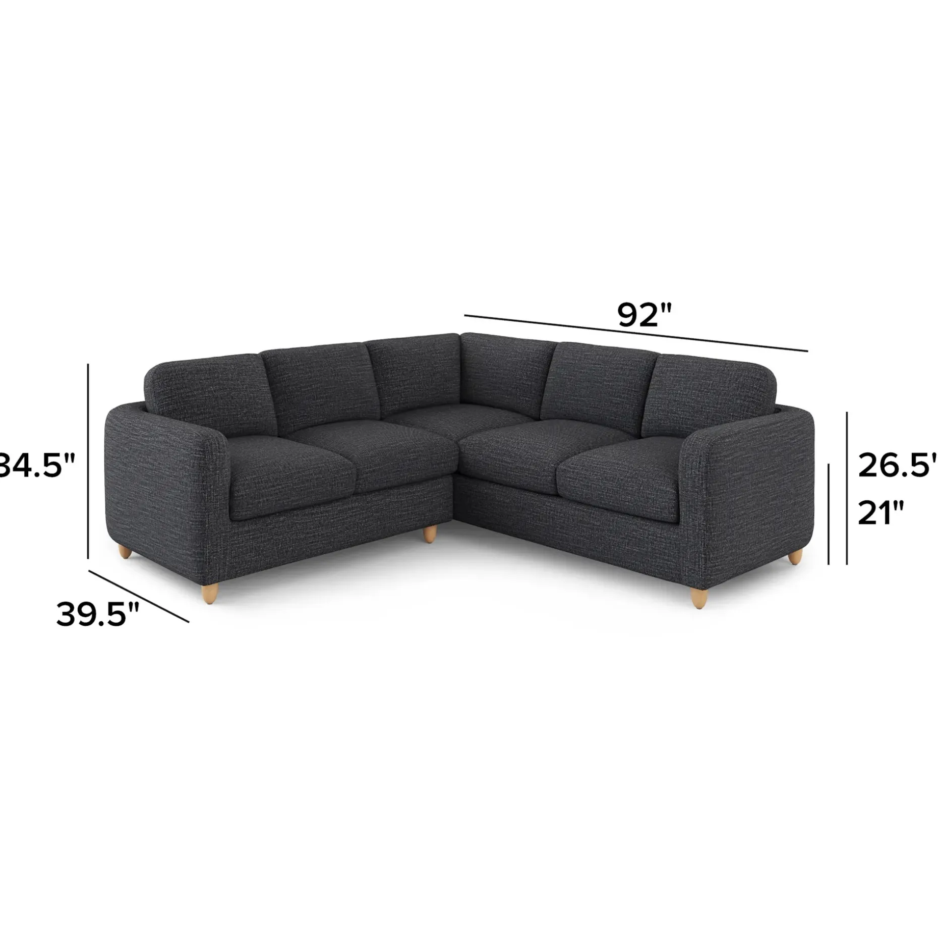 Vati 92" Corner Sectional - Natural Oak and Napa Charcoal