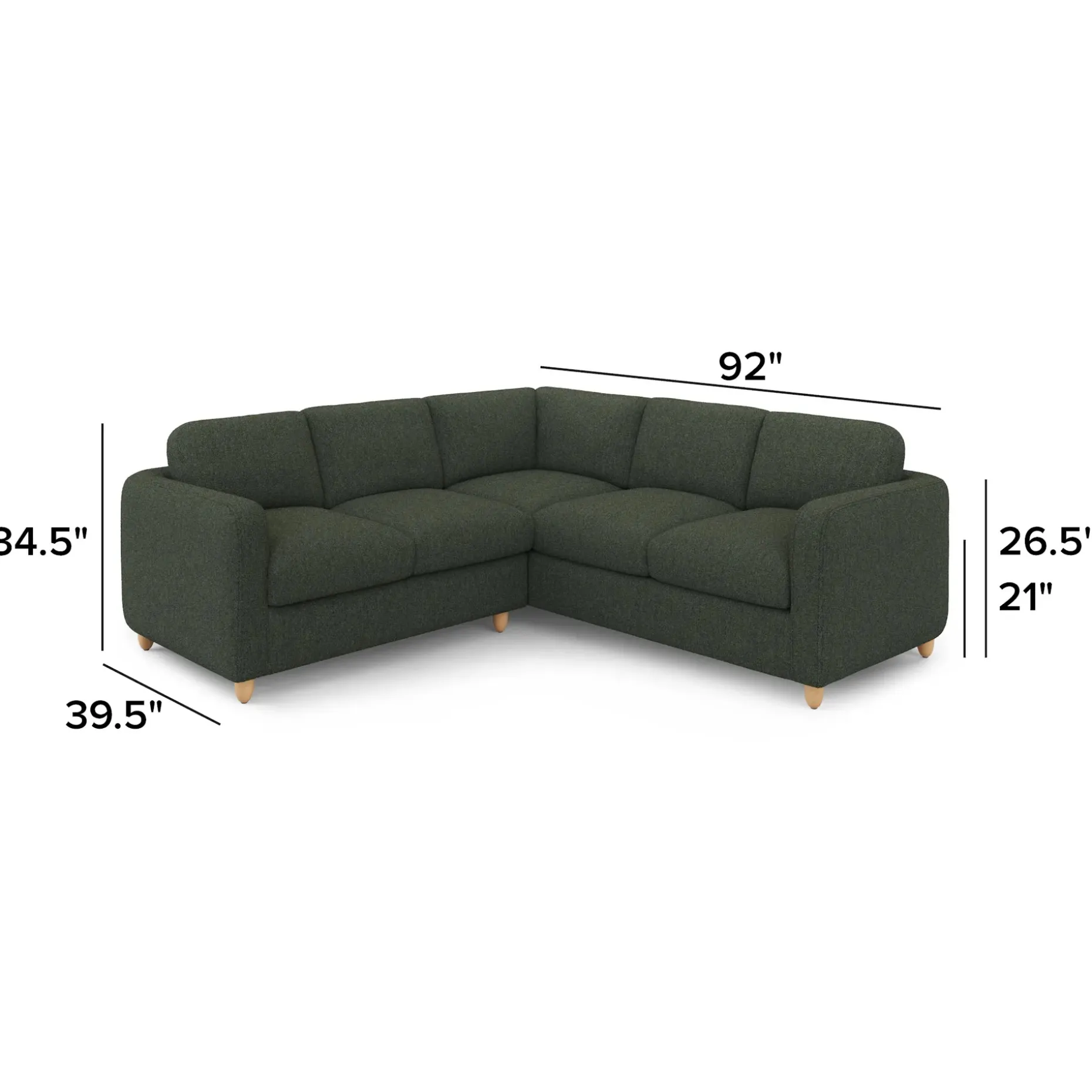 Vati 92" Corner Sectional - Natural Oak and Green Wool Bouclé