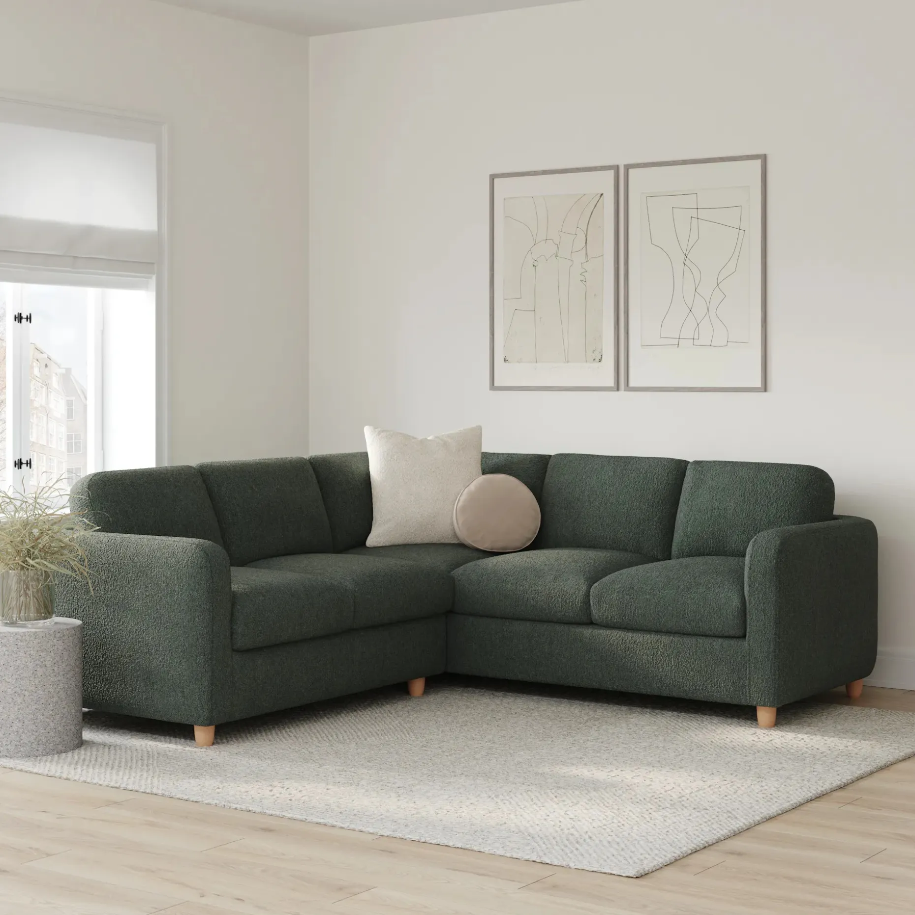 Vati 92" Corner Sectional - Natural Oak and Green Wool Bouclé
