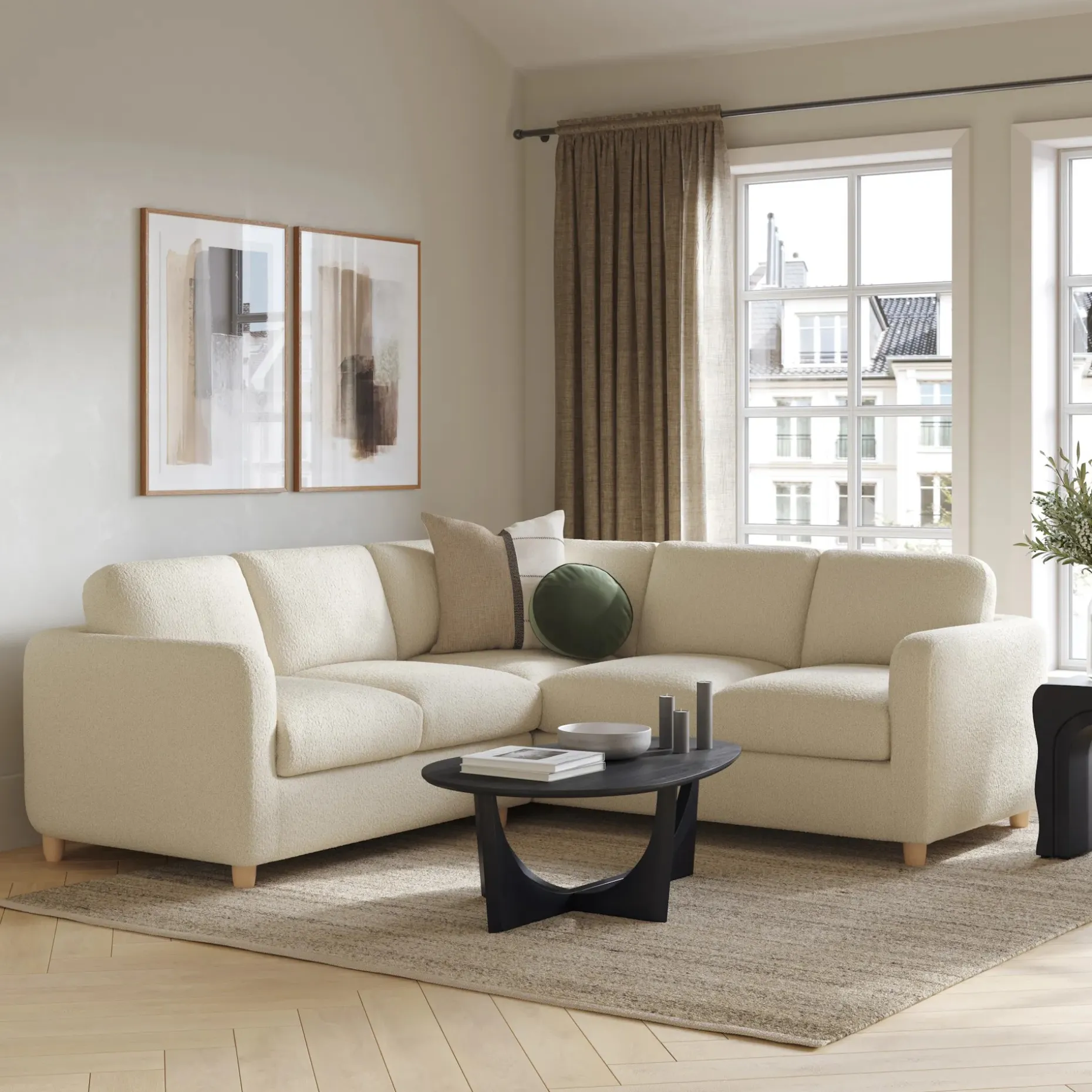 Vati 92" Corner Sectional - Natural Oak and Ivory Wool Bouclé