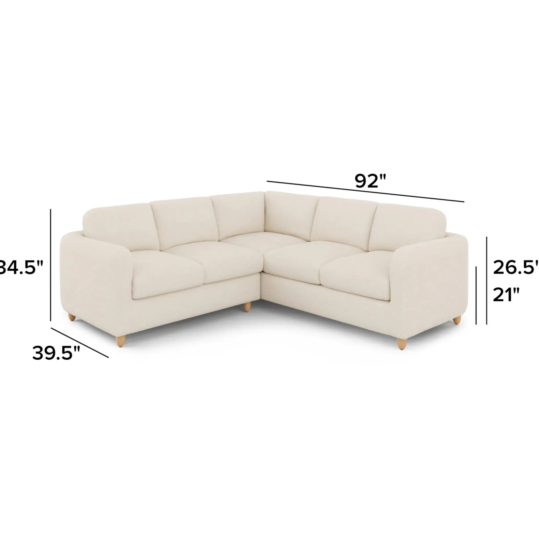 Vati 92" Corner Sectional - Natural Oak and Ivory Wool Bouclé