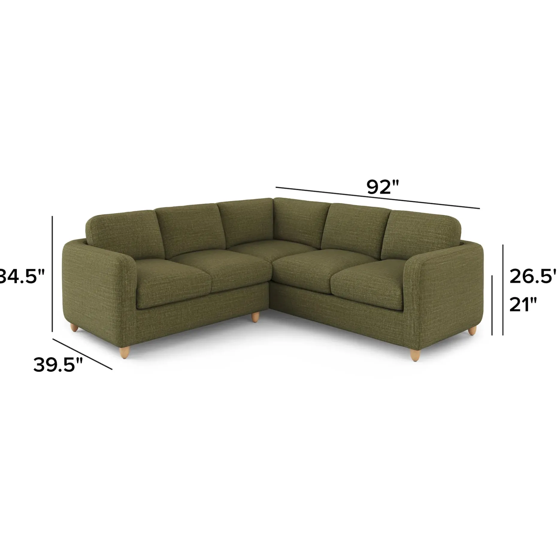 Vati 92" Corner Sectional - Natural Oak and Napa Moss
