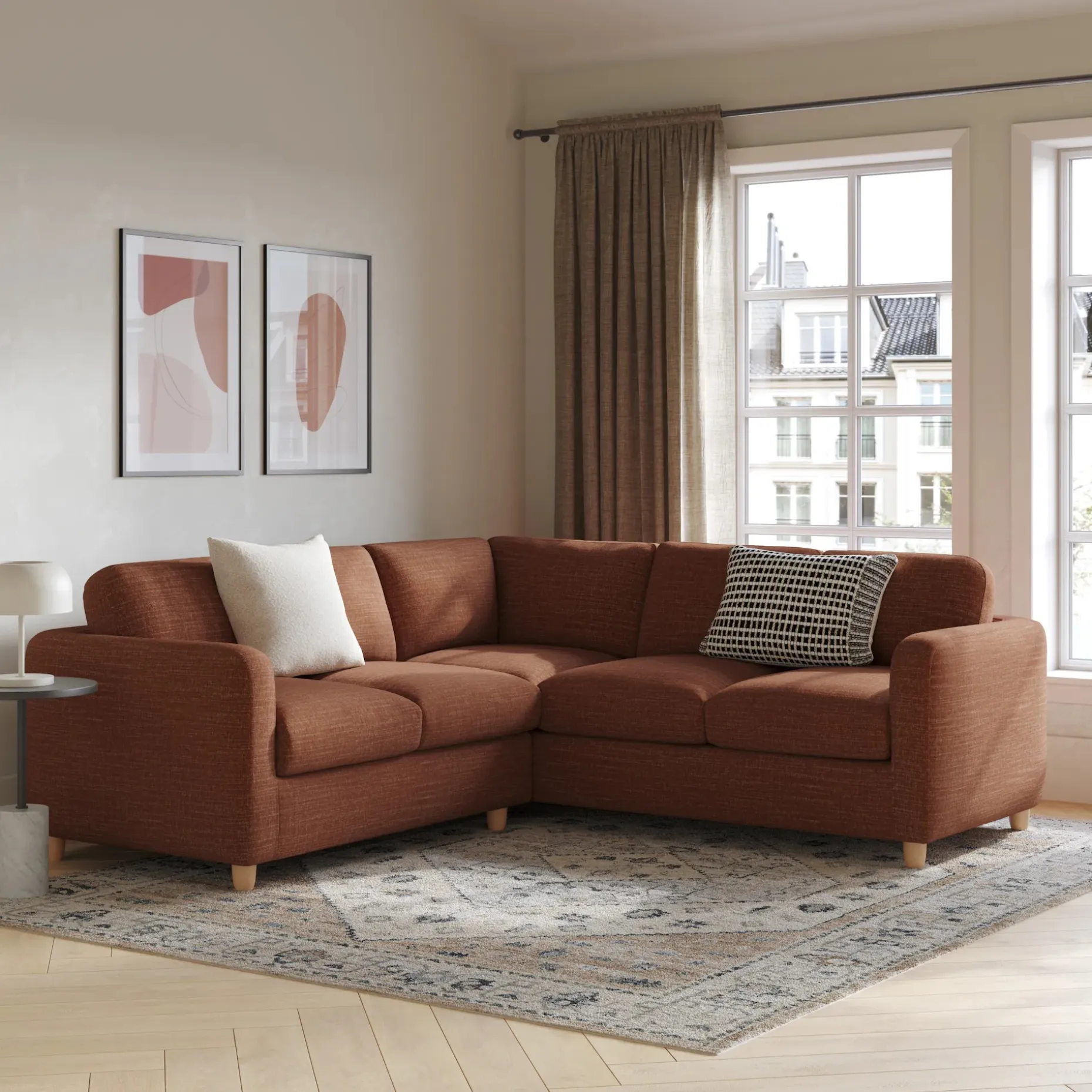 Vati 92" Corner Sectional - Natural Oak and Napa Rust