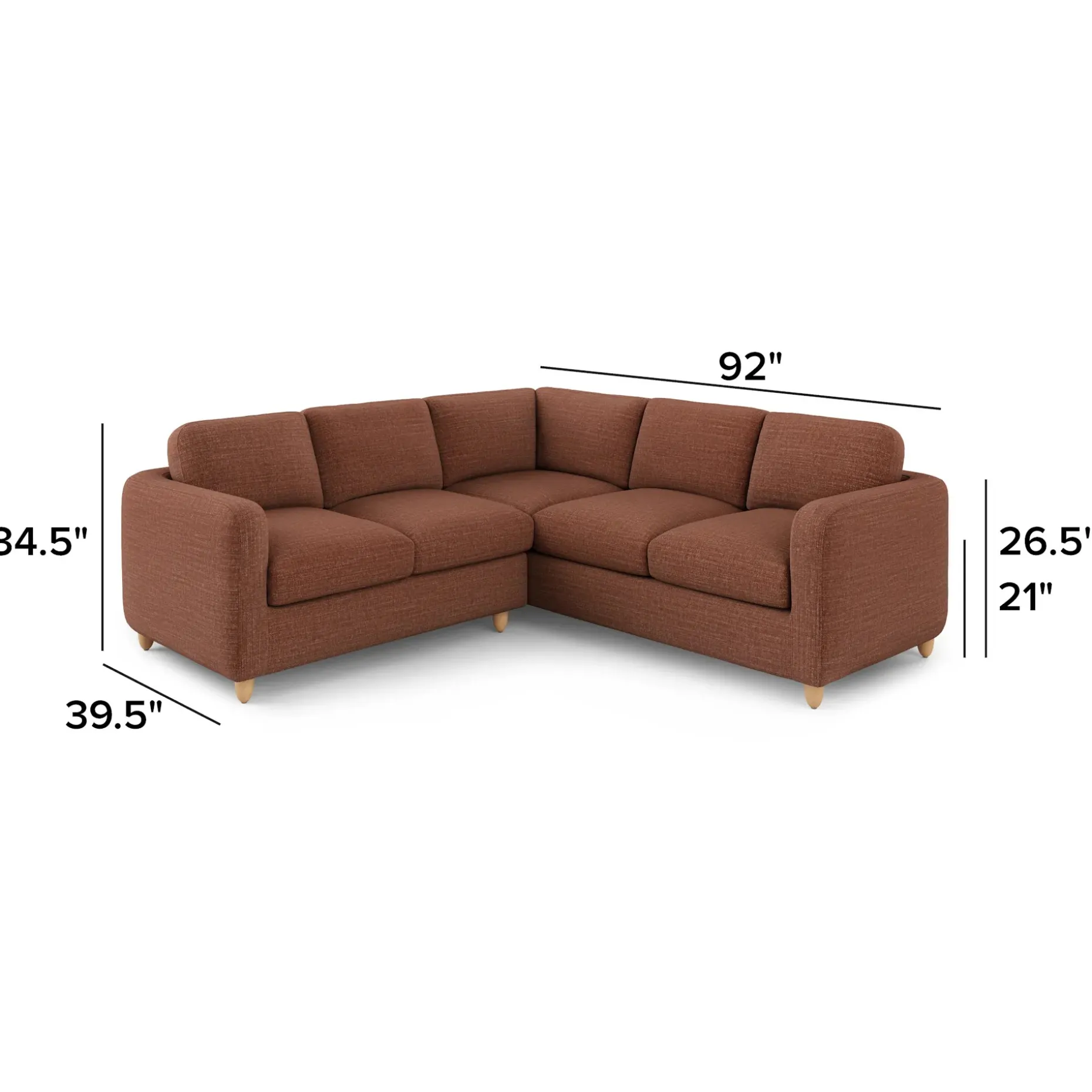 Vati 92" Corner Sectional - Natural Oak and Napa Rust