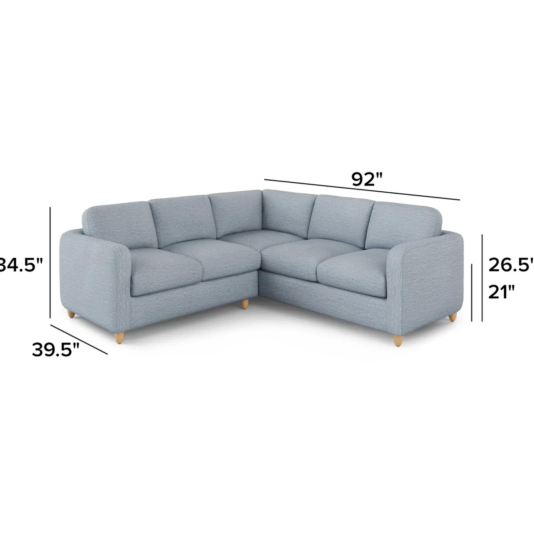 Vati 92" Corner Sectional - Natural Oak and Silver Light Blue