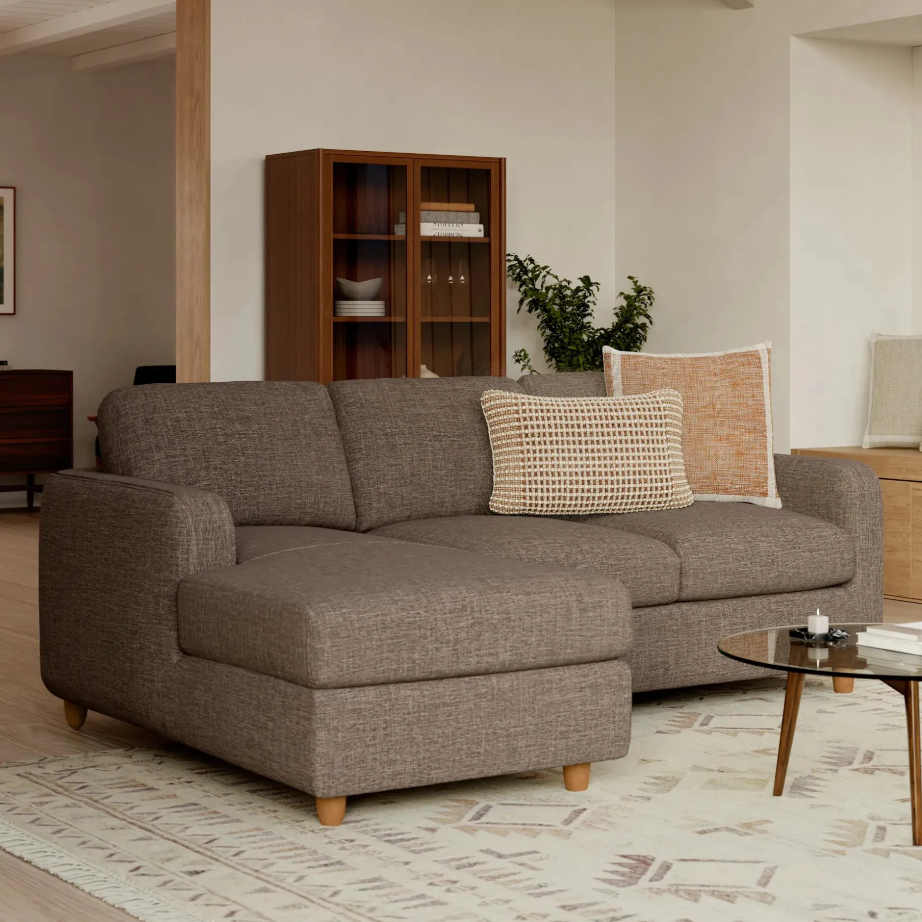 Vati 90.5" Left Storage Sectional - Honey Oak and Buckler Brown