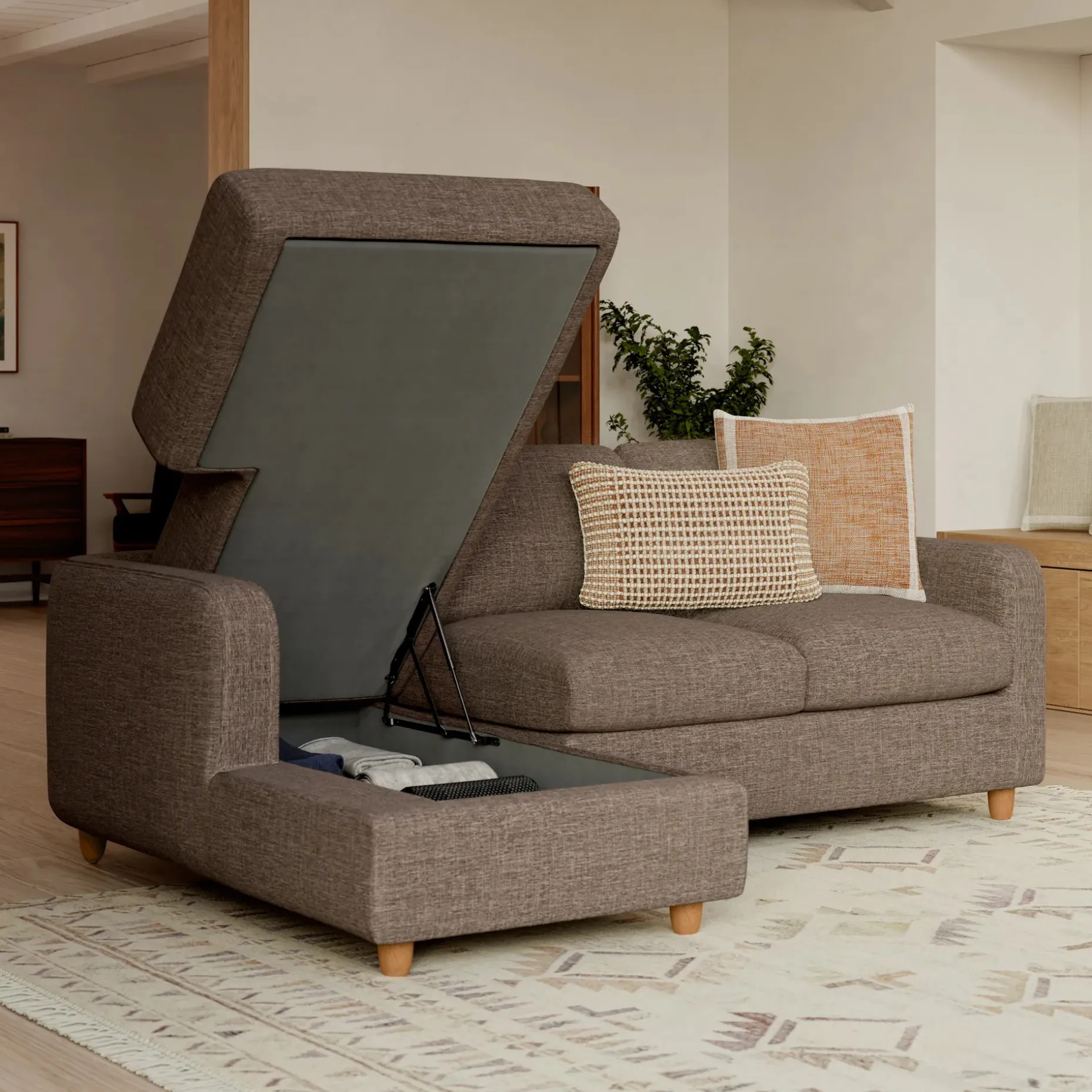 Vati 90.5" Left Storage Sectional - Honey Oak and Buckler Brown