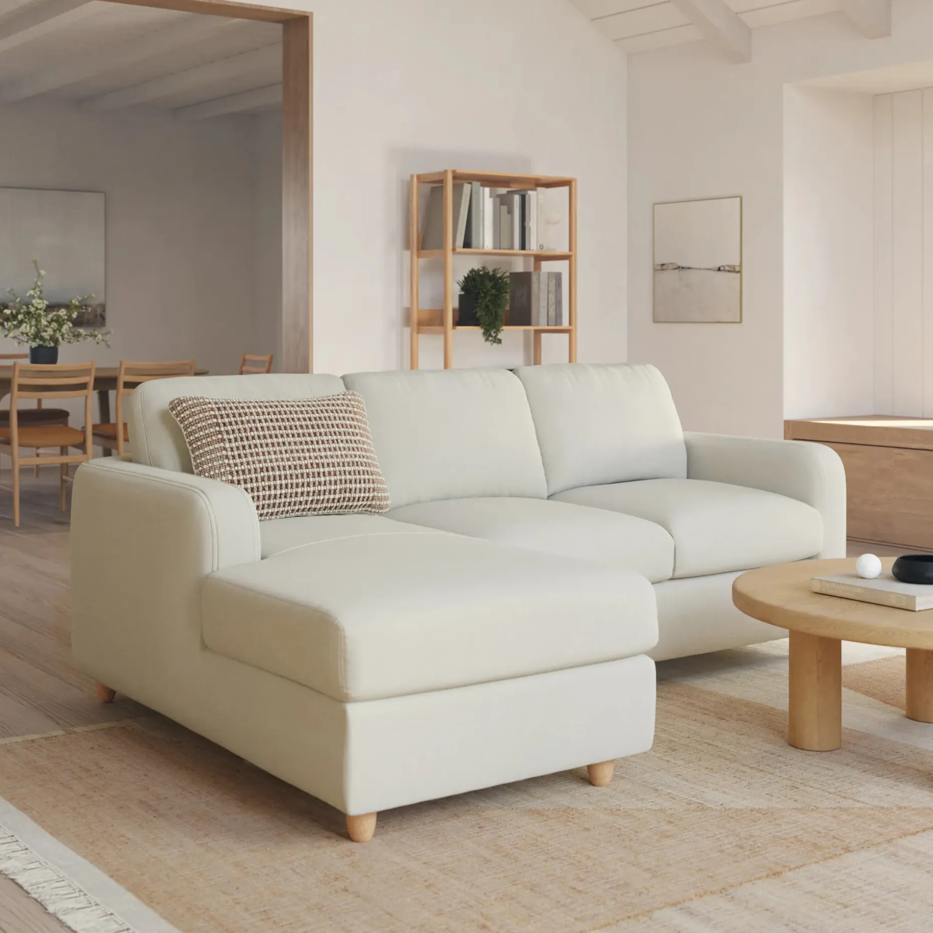 Vati 90.5" Left Storage Sectional - Natural Oak and Buckler Ivory