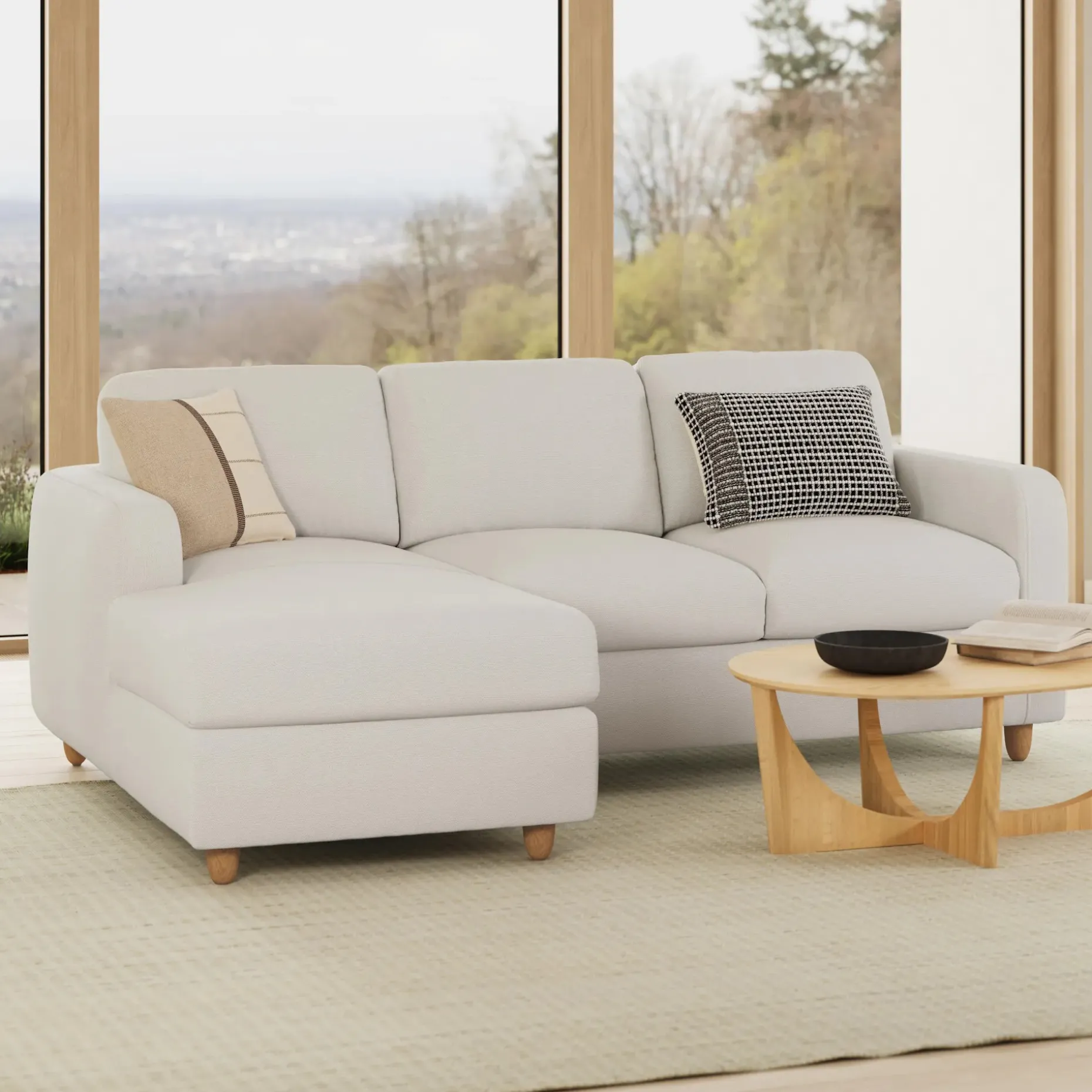 Vati 90.5" Left Storage Sectional - Natural Oak and Buckler Ivory