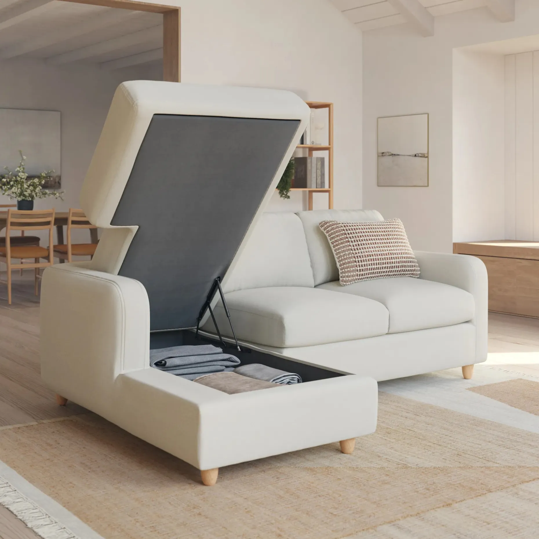 Vati 90.5" Left Storage Sectional - Natural Oak and Buckler Ivory
