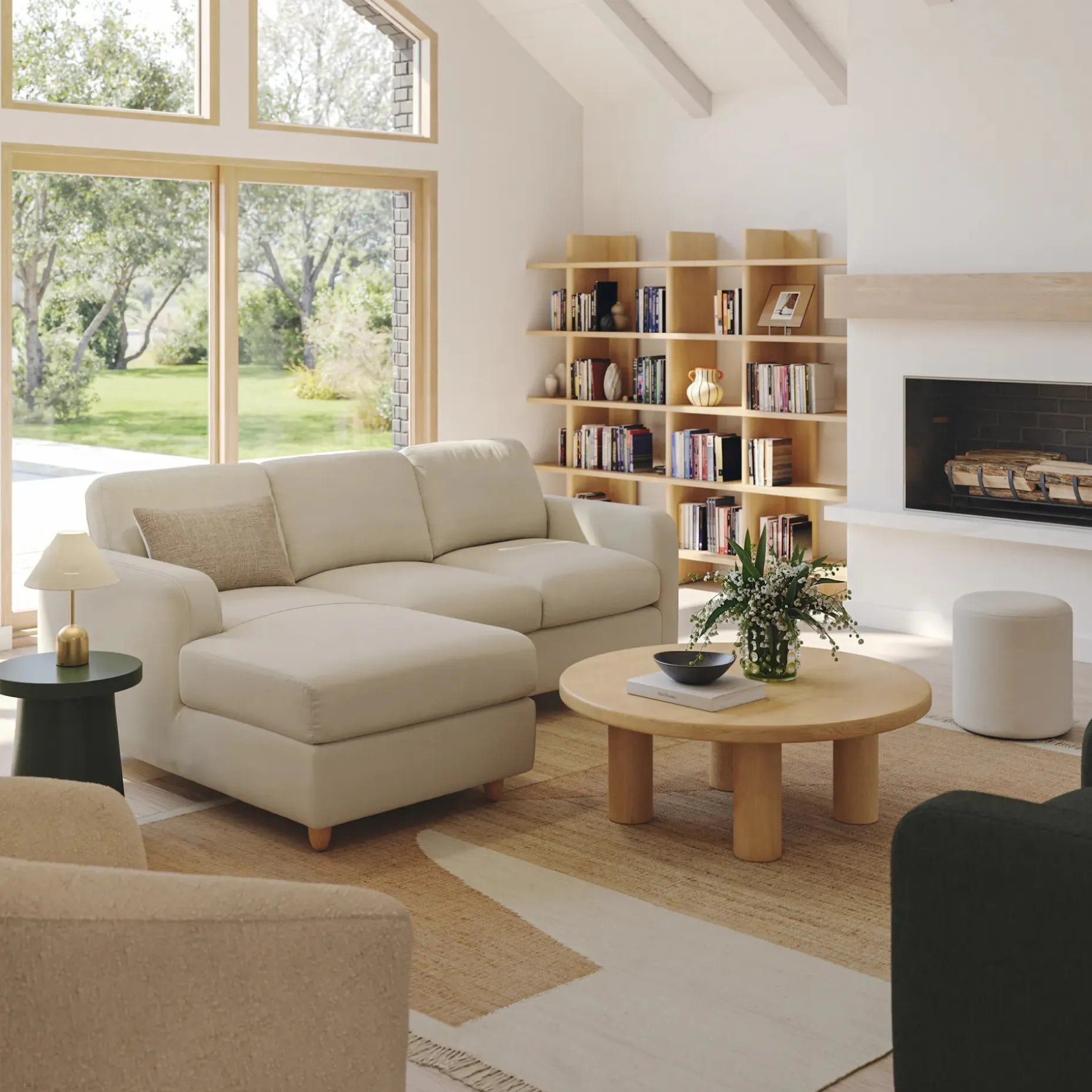 Vati 90.5" Left Storage Sectional - Natural Oak and Buckler Ivory