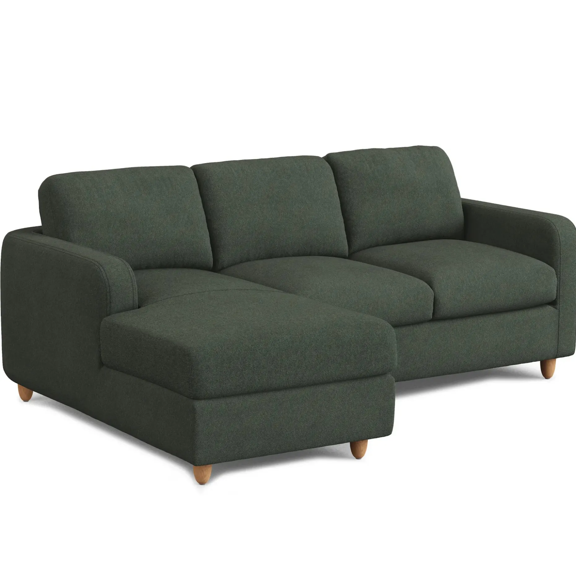 Vati 90.5" Left Storage Sectional - Natural Oak and Green Wool Bouclé