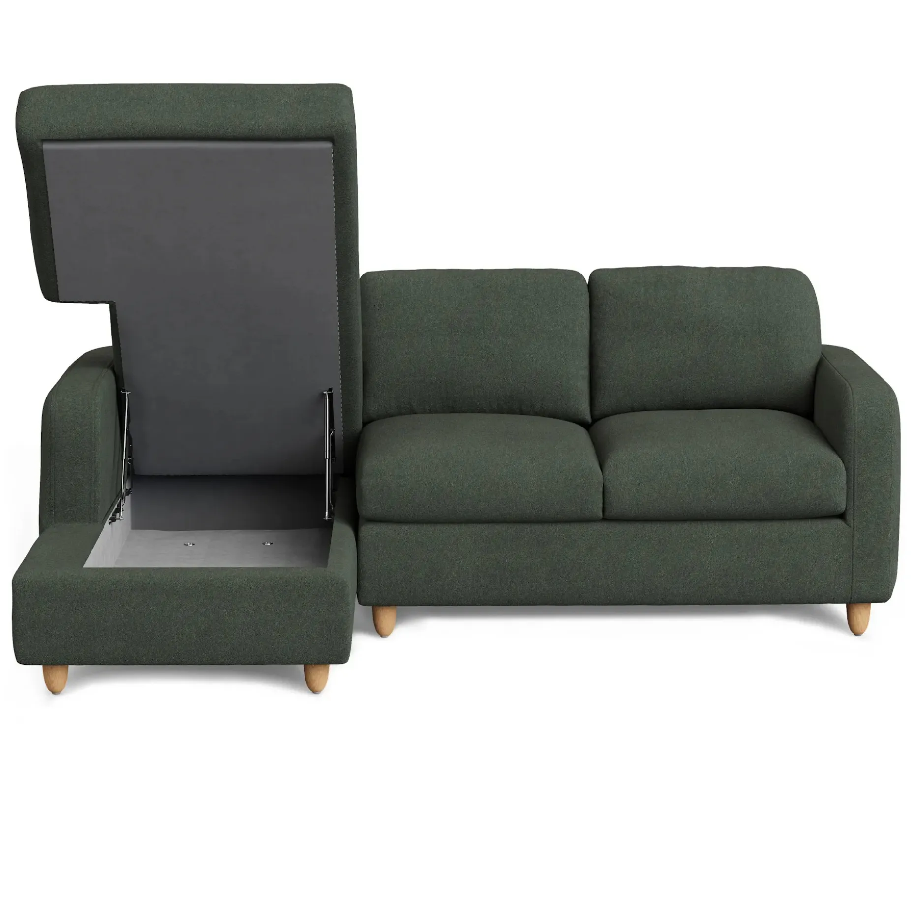 Vati 90.5" Left Storage Sectional - Natural Oak and Green Wool Bouclé