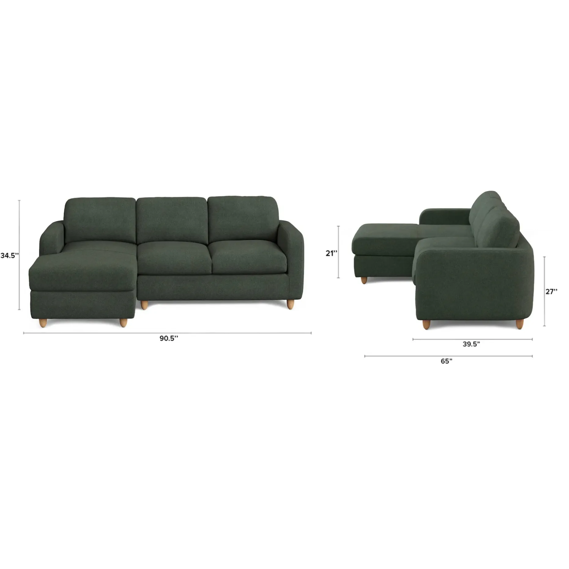 Vati 90.5" Left Storage Sectional - Natural Oak and Green Wool Bouclé