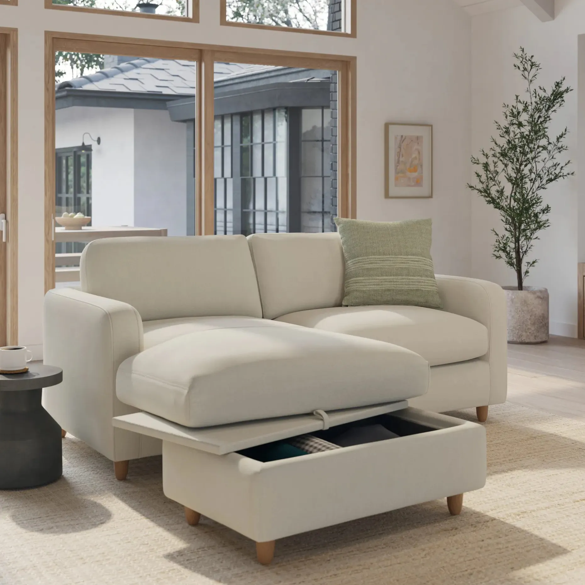 Vati 80" Left Storage Sectional - Natural Oak and Buckler Ivory