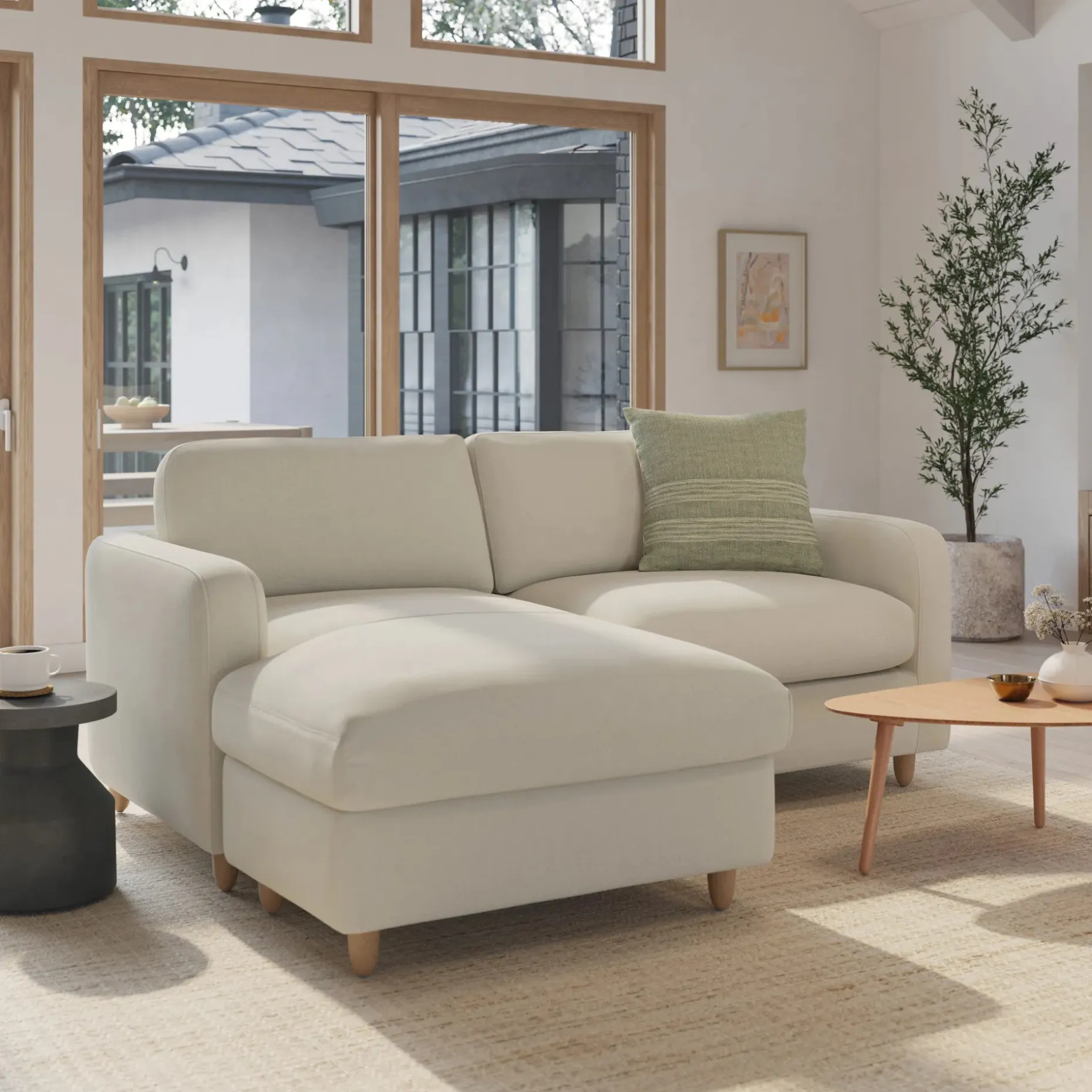 Vati 80" Left Storage Sectional - Natural Oak and Buckler Ivory