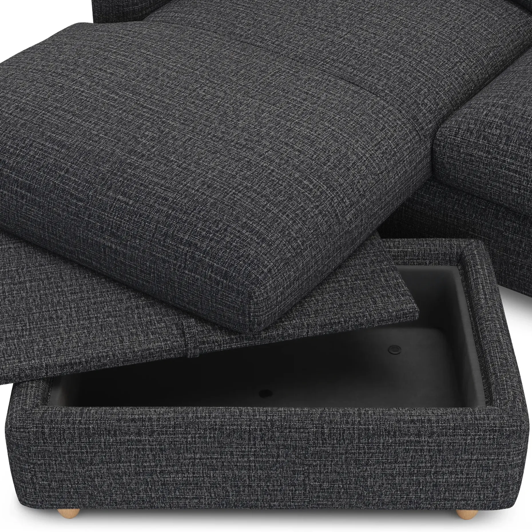 Vati 80" Left Storage Sectional - Natural Oak and Napa Charcoal