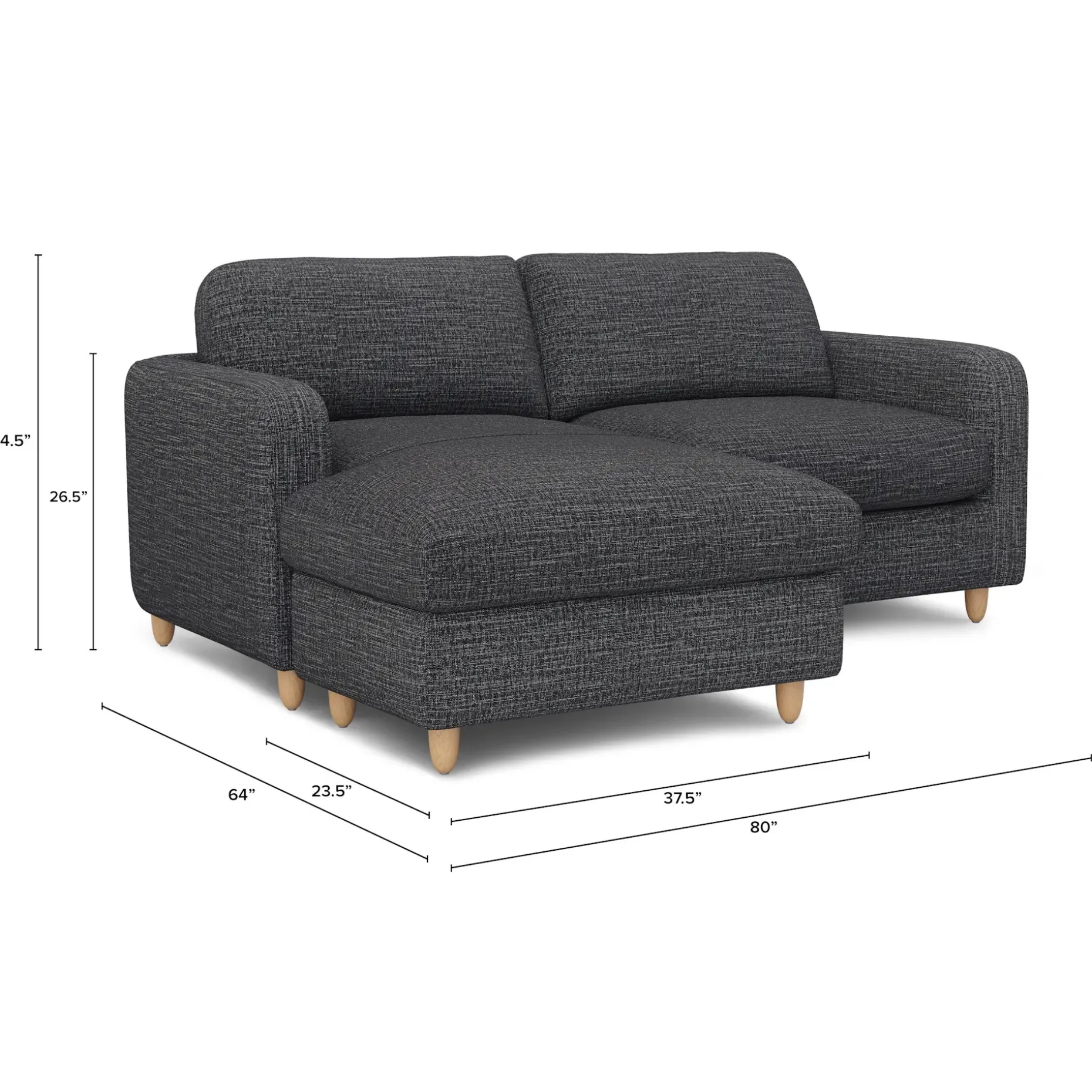 Vati 80" Left Storage Sectional - Natural Oak and Napa Charcoal
