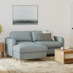 Vati 80" Left Storage Sectional - Natural Oak and Silver Light Blue