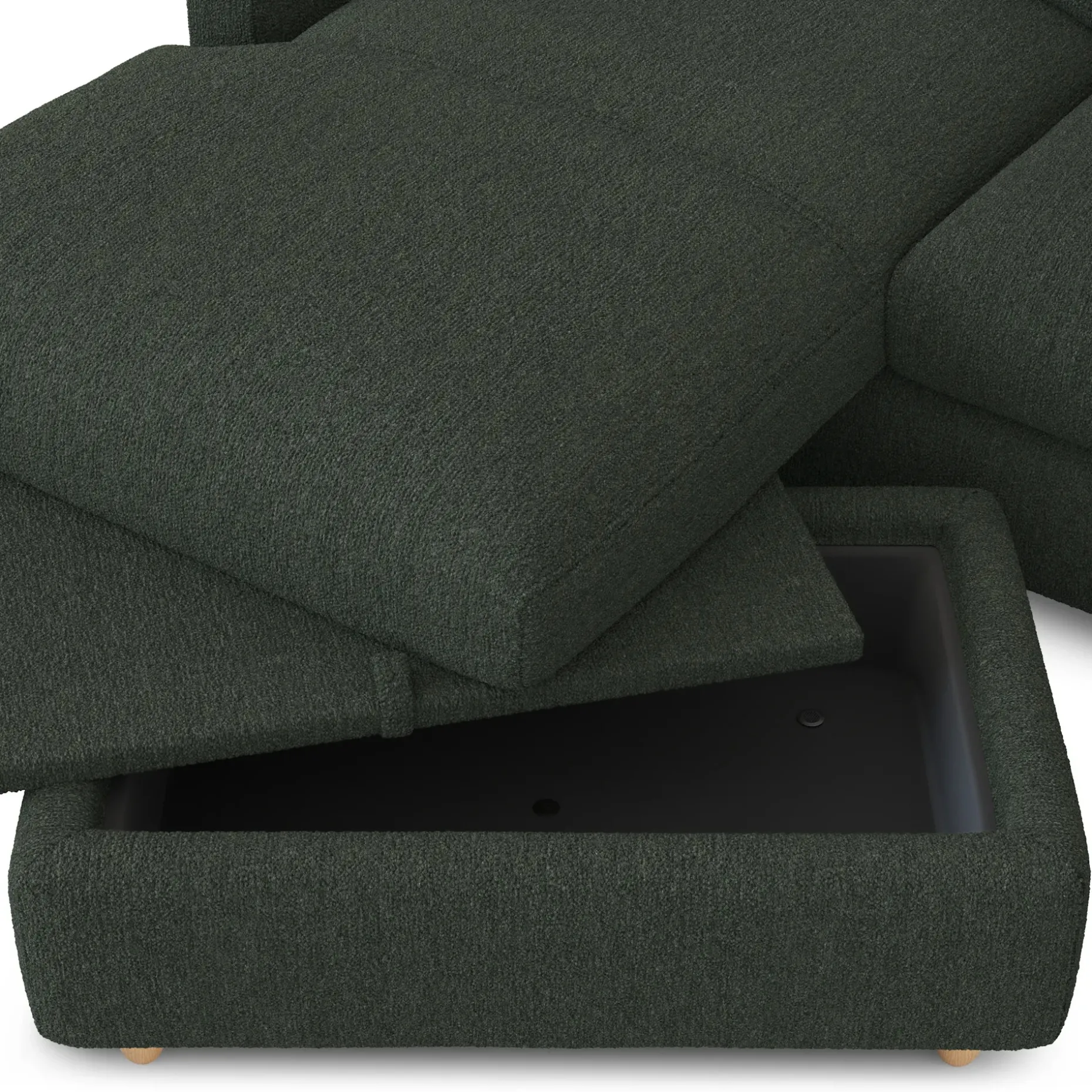 Vati 80" Left Storage Sectional - Natural Oak and Green Wool Bouclé