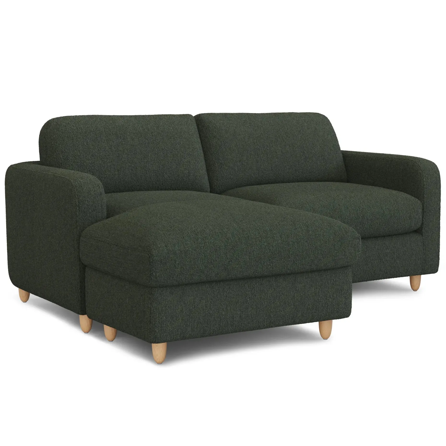 Vati 80" Left Storage Sectional - Natural Oak and Green Wool Bouclé
