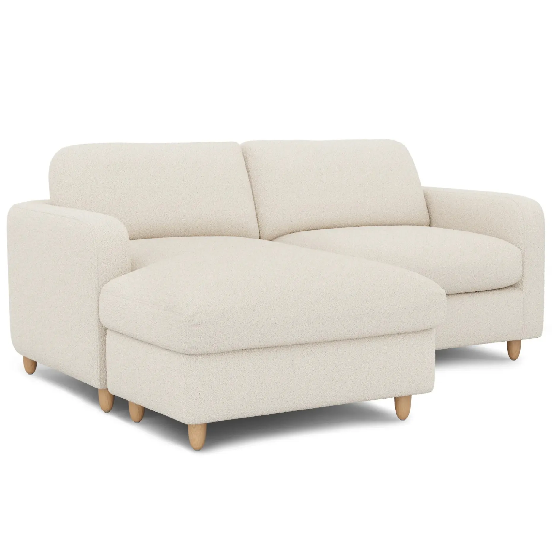 Vati 80" Left Storage Sectional - Natural Oak and Ivory Wool Bouclé