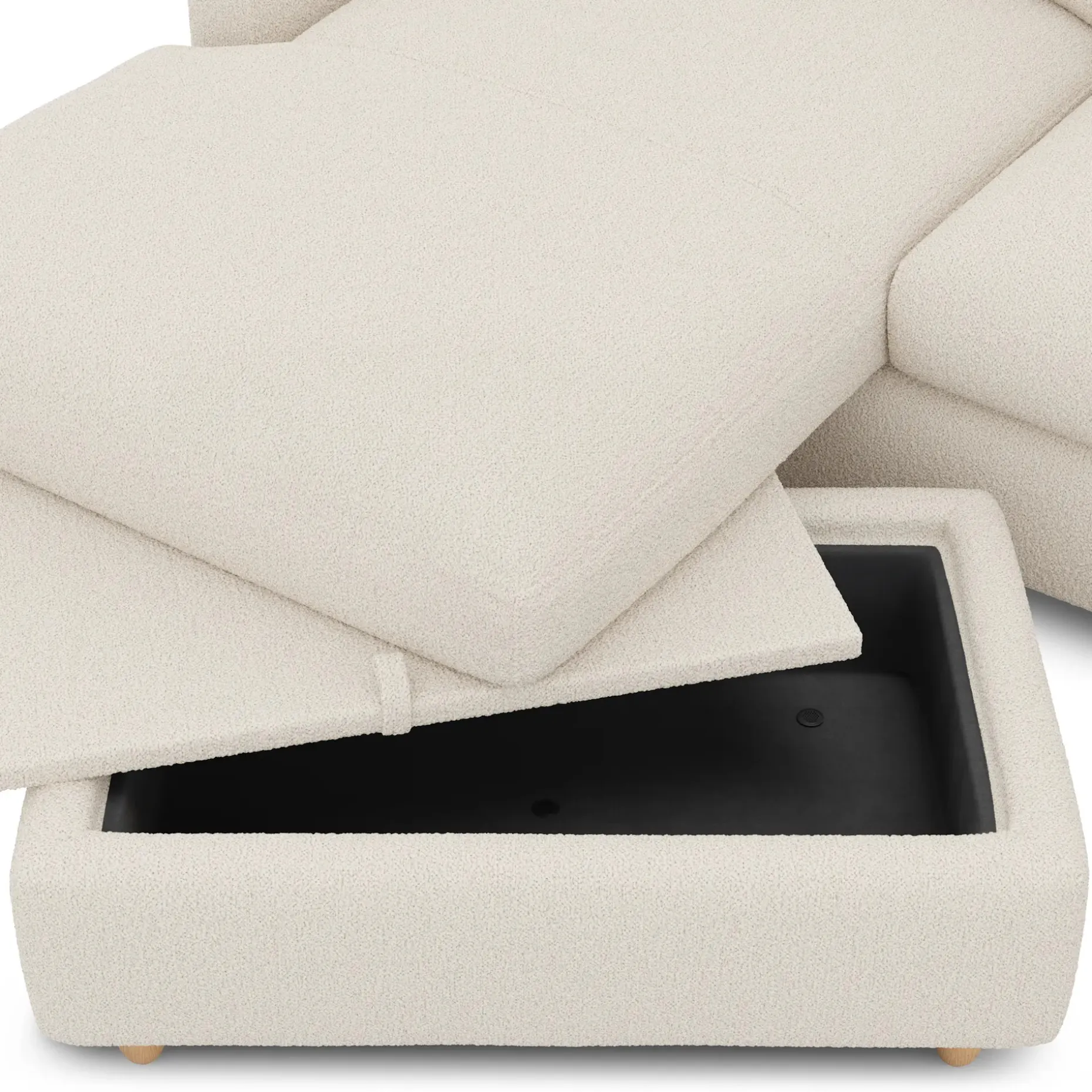 Vati 80" Left Storage Sectional - Natural Oak and Ivory Wool Bouclé