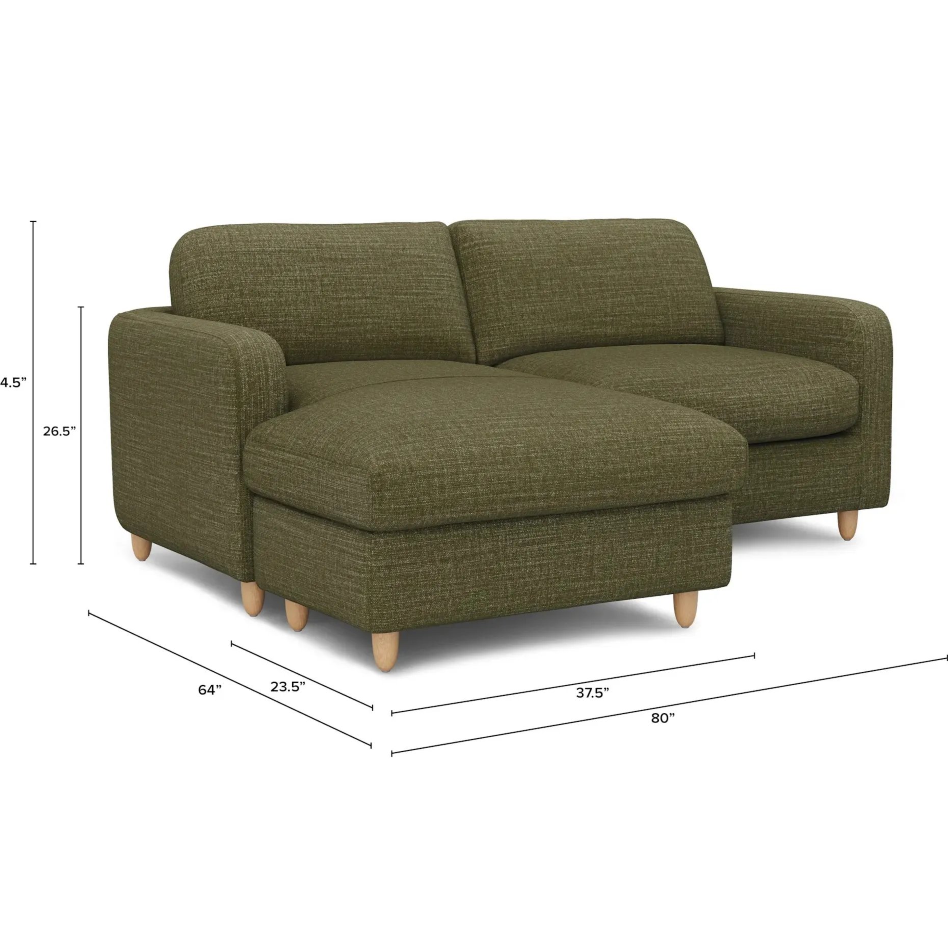 Vati 80" Left Storage Sectional - Natural Oak and Napa Moss