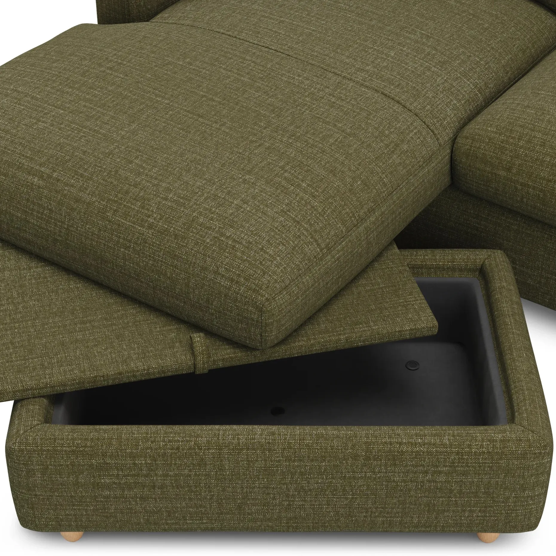 Vati 80" Left Storage Sectional - Natural Oak and Napa Moss