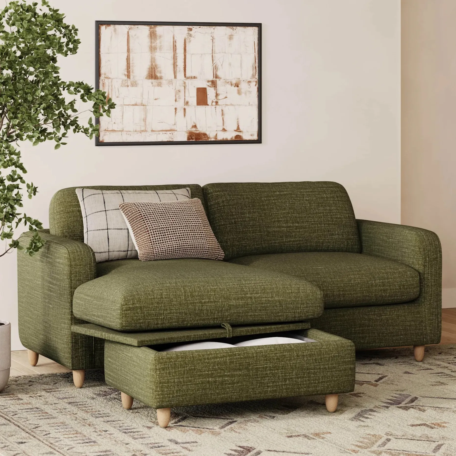 Vati 80" Left Storage Sectional - Natural Oak and Napa Moss
