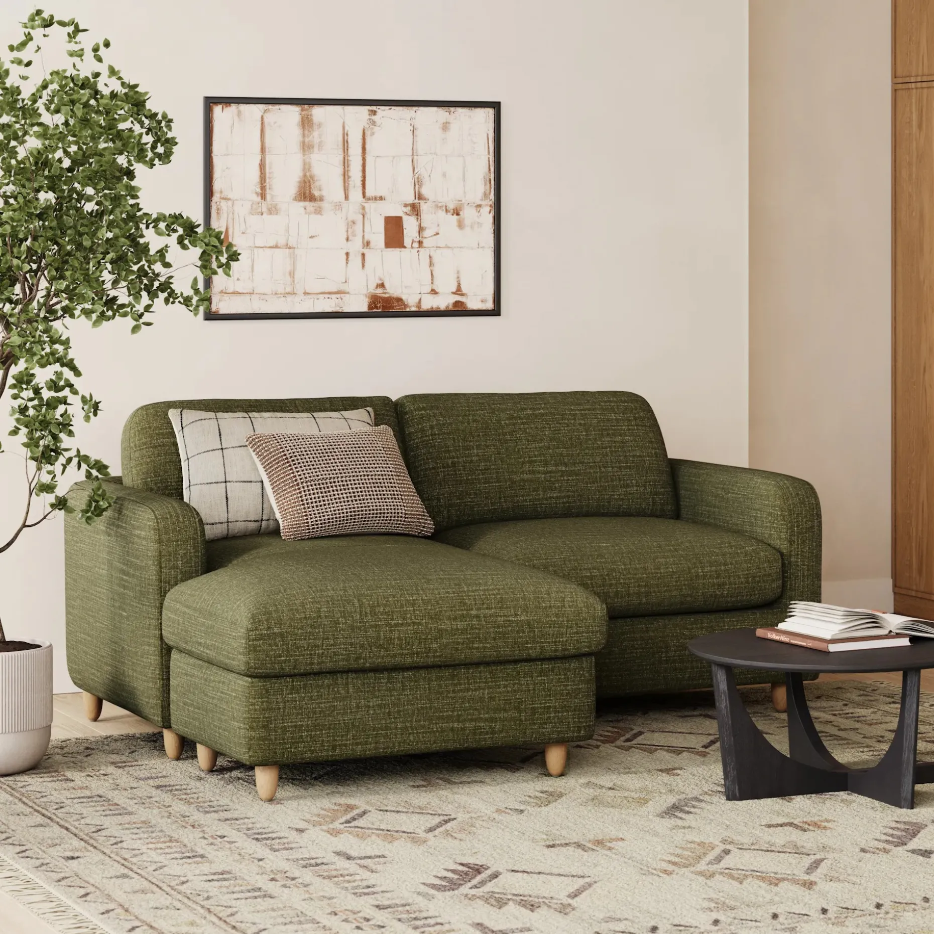 Vati 80" Left Storage Sectional - Natural Oak and Napa Moss