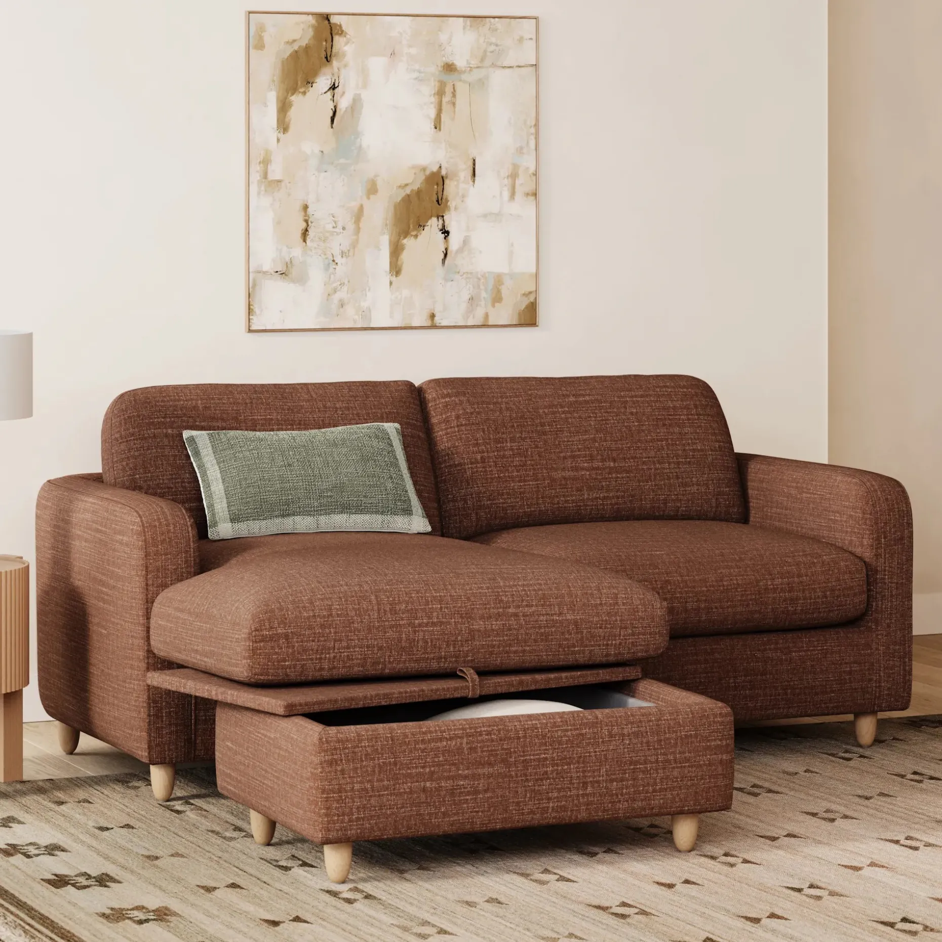 Vati 80" Left Storage Sectional - Natural Oak and Napa Rust