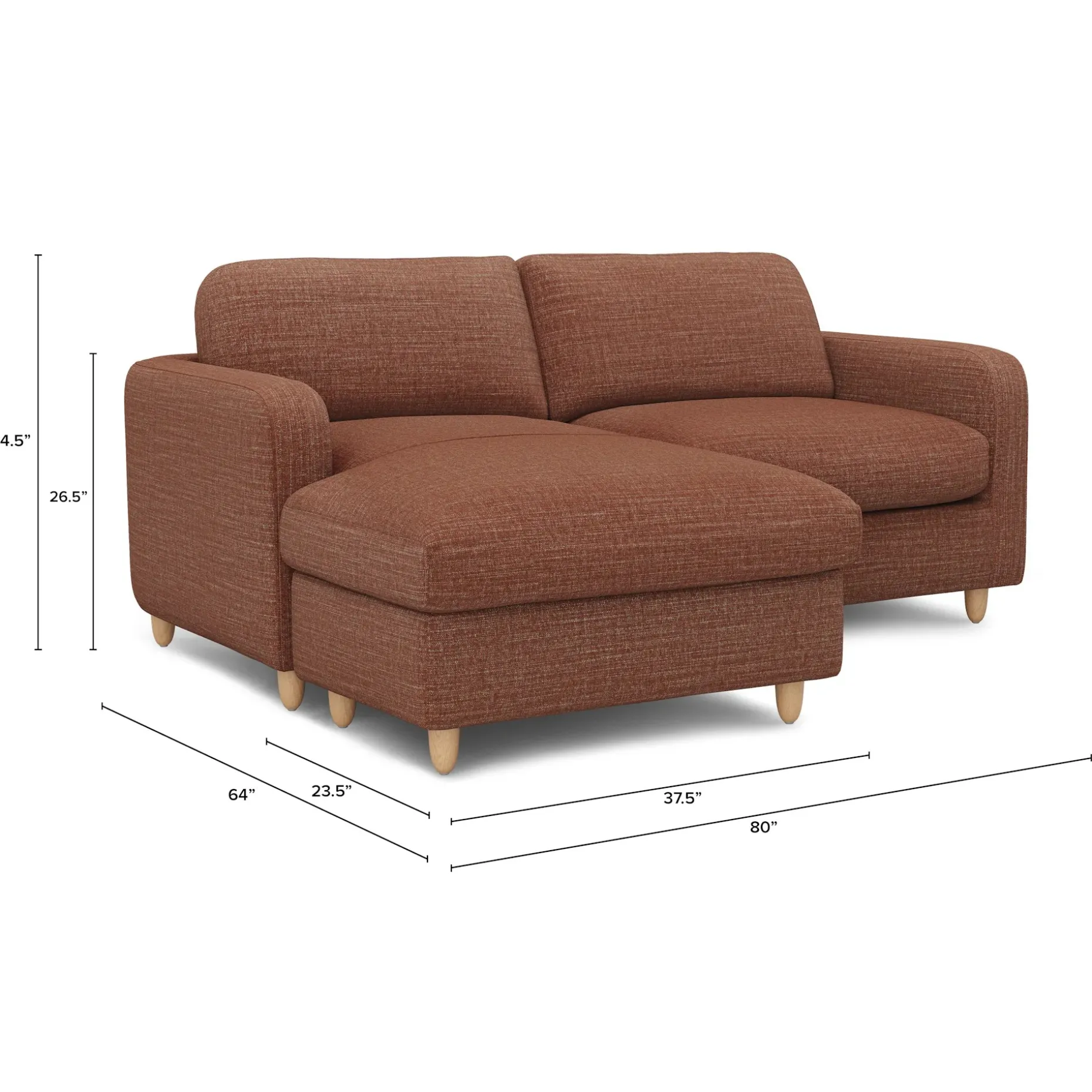 Vati 80" Left Storage Sectional - Natural Oak and Napa Rust