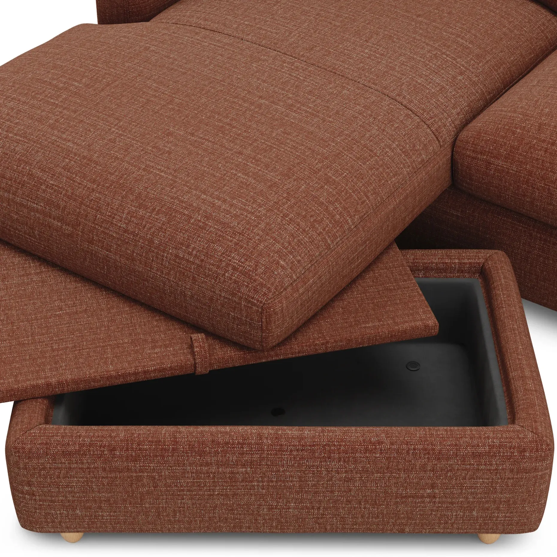 Vati 80" Left Storage Sectional - Natural Oak and Napa Rust