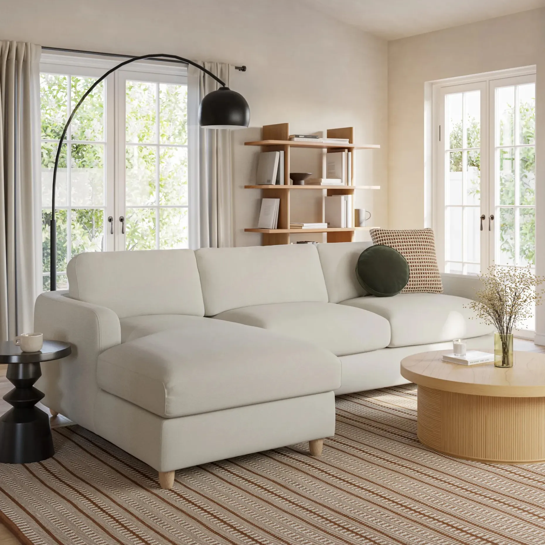 Vati 114" Left Storage Sleeper Sectional - Natural Oak and Buckler Ivory