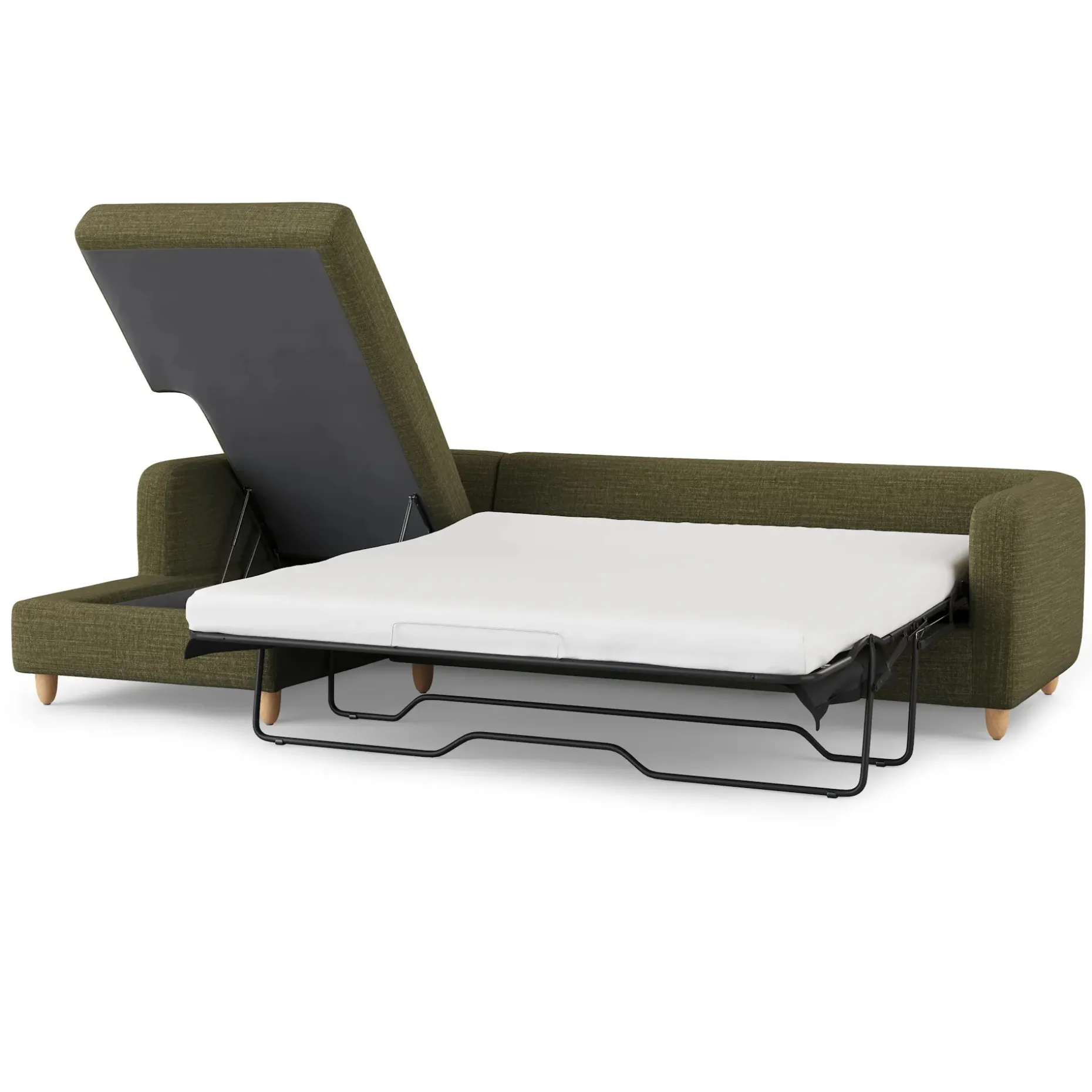 Vati 114" Left Storage Sleeper Sectional - Natural Oak and Napa Moss