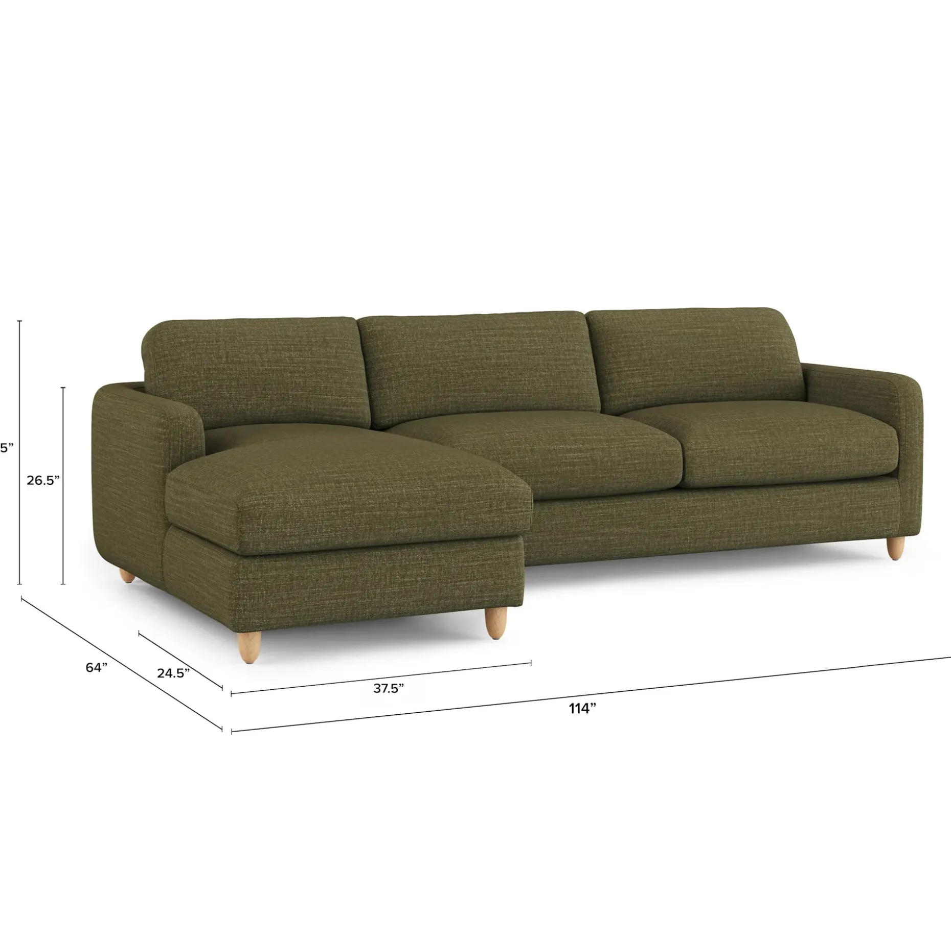 Vati 114" Left Storage Sleeper Sectional - Natural Oak and Napa Moss