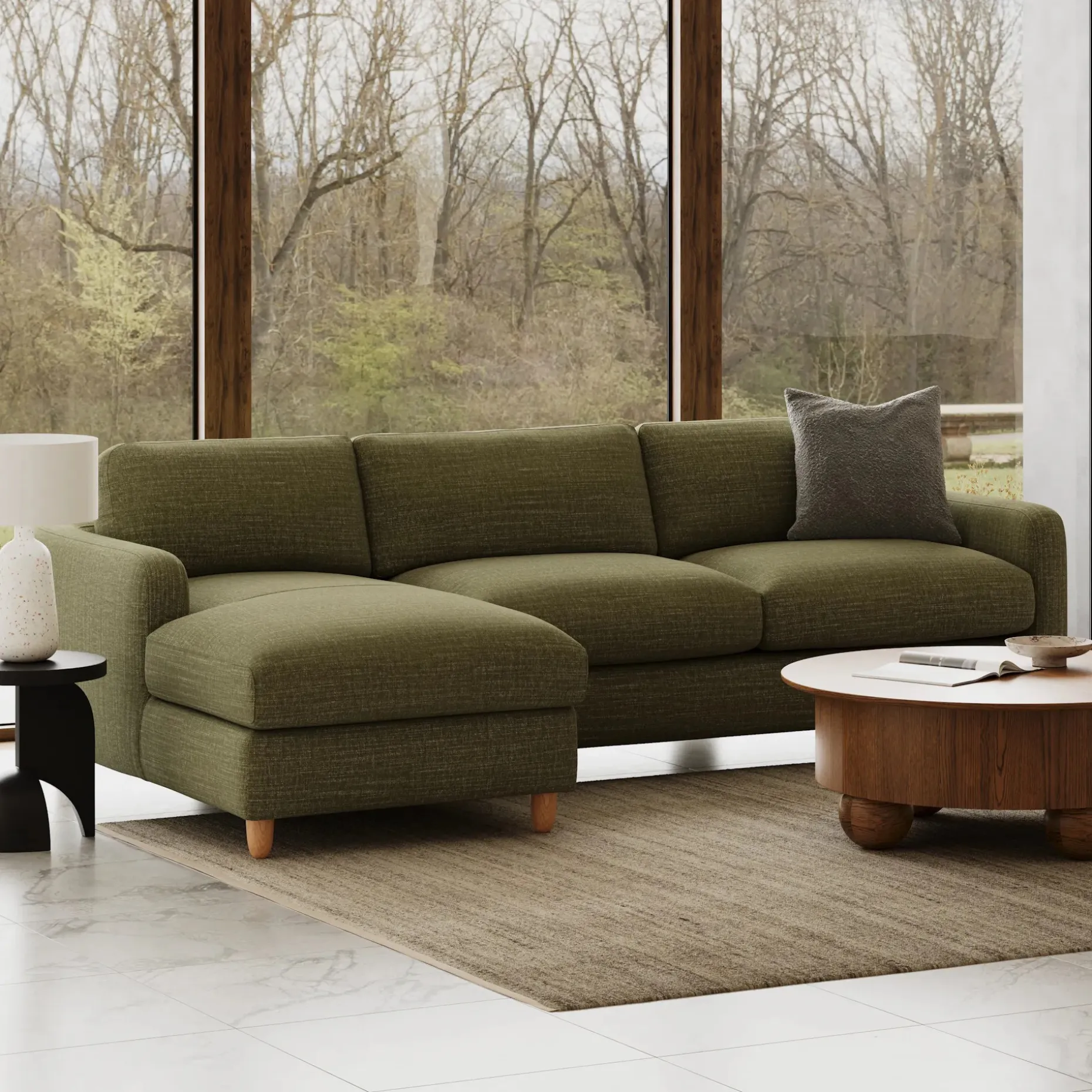Vati 114" Left Storage Sleeper Sectional - Natural Oak and Napa Moss