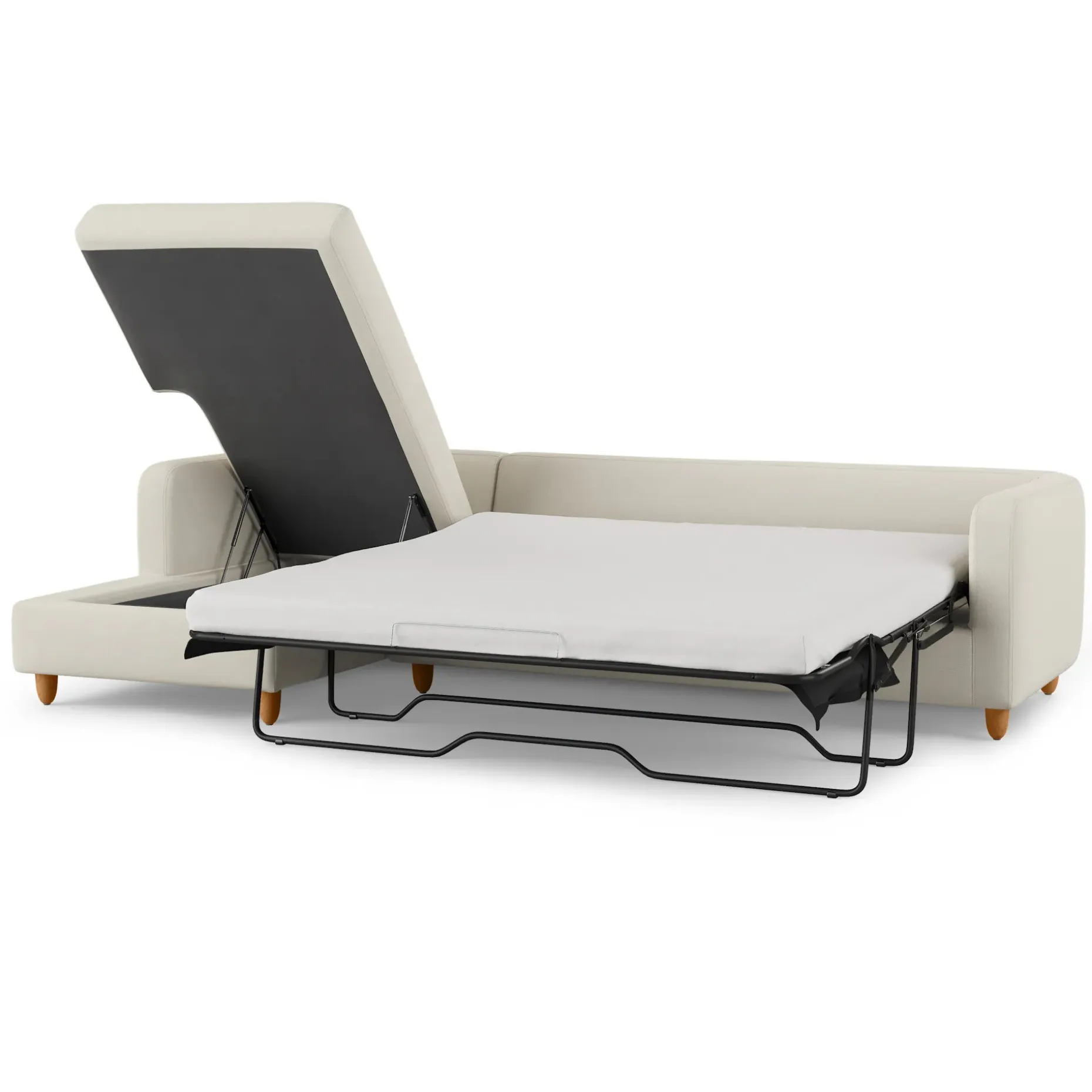 Vati 114" Left Storage Sleeper Sectional - Honey Oak and Buckler Ivory