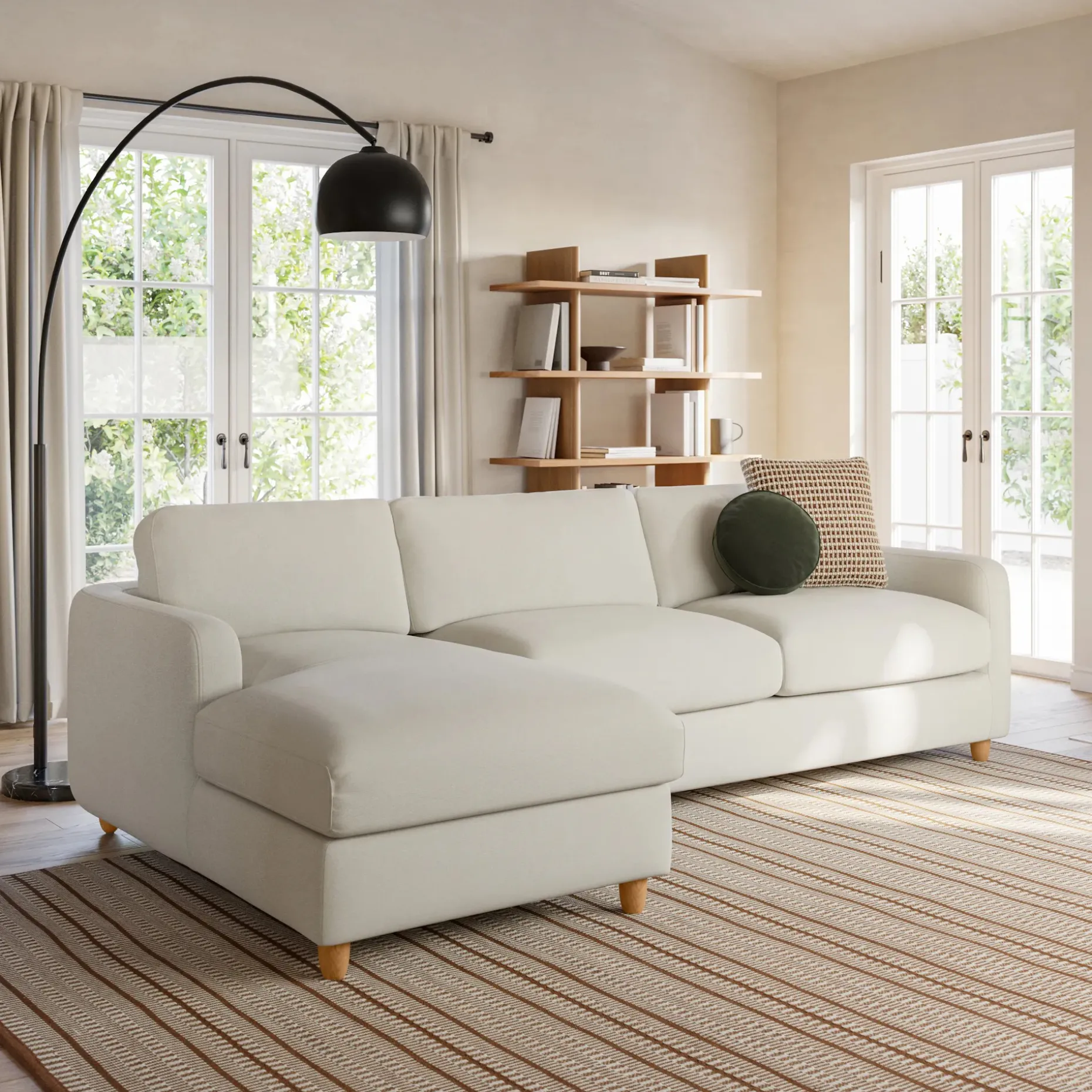 Vati 114" Left Storage Sleeper Sectional - Honey Oak and Buckler Ivory